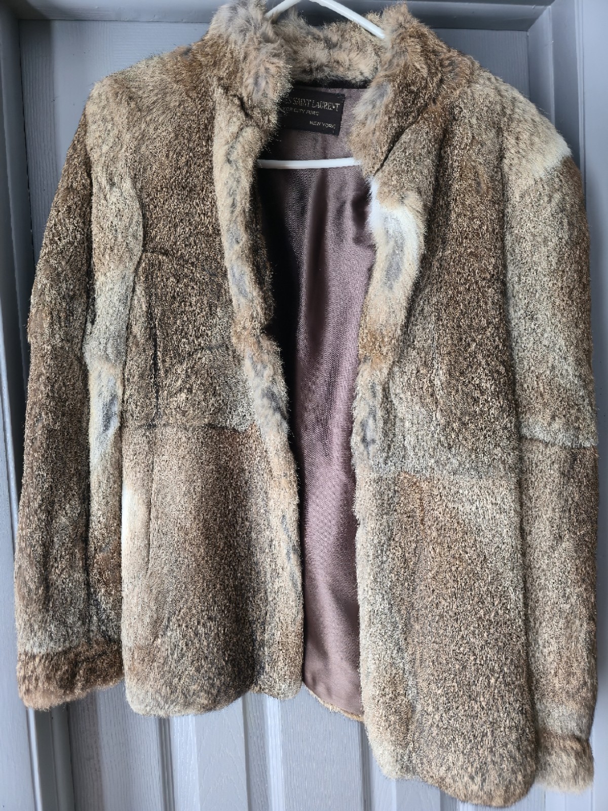 Jacques Saint Laurent Brown Beige Fur Coat Women’s Regular Paris New York Style