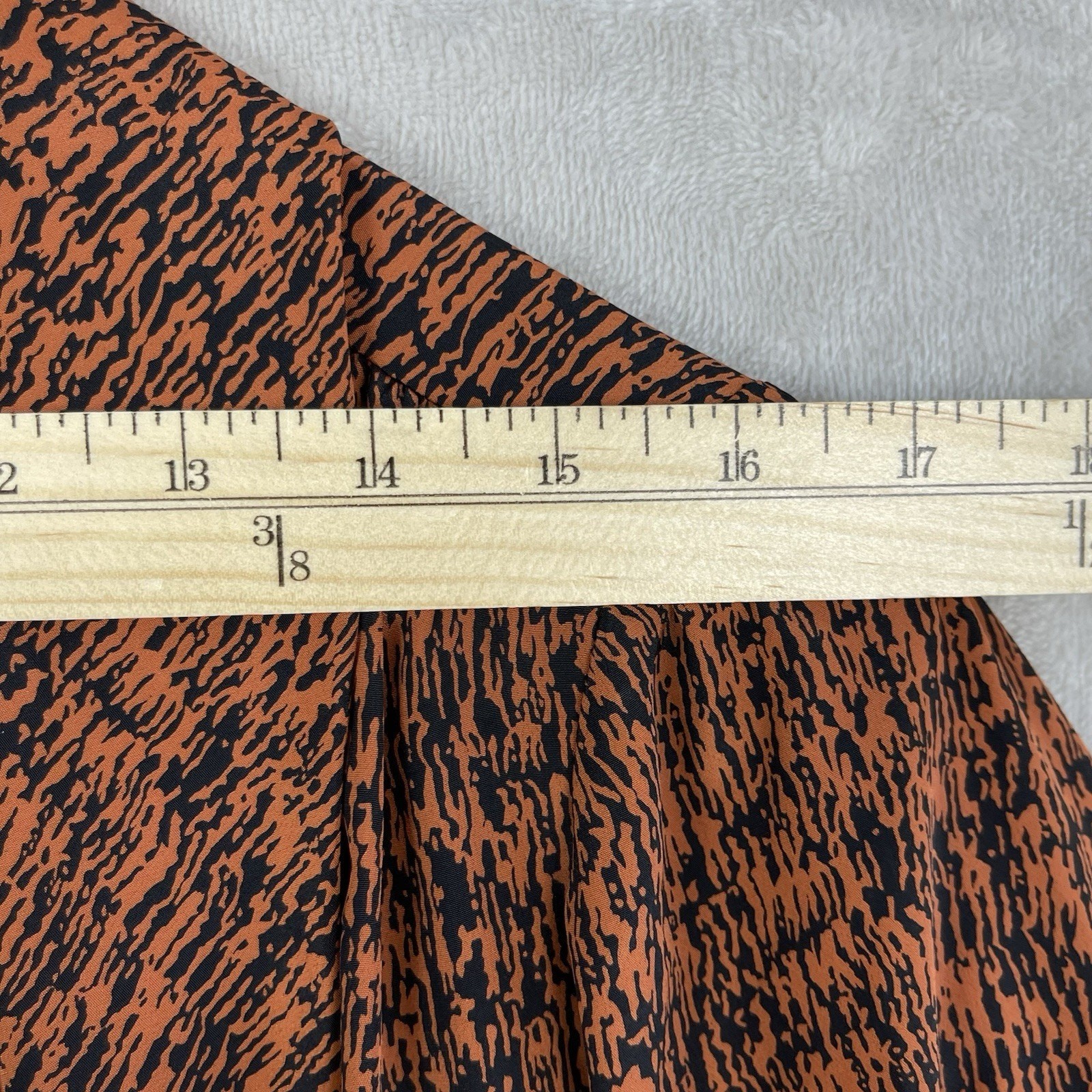Vintage Bleyle 70s Secretary Blouse Pussybow Bark Print USA Made 6 Office Siren