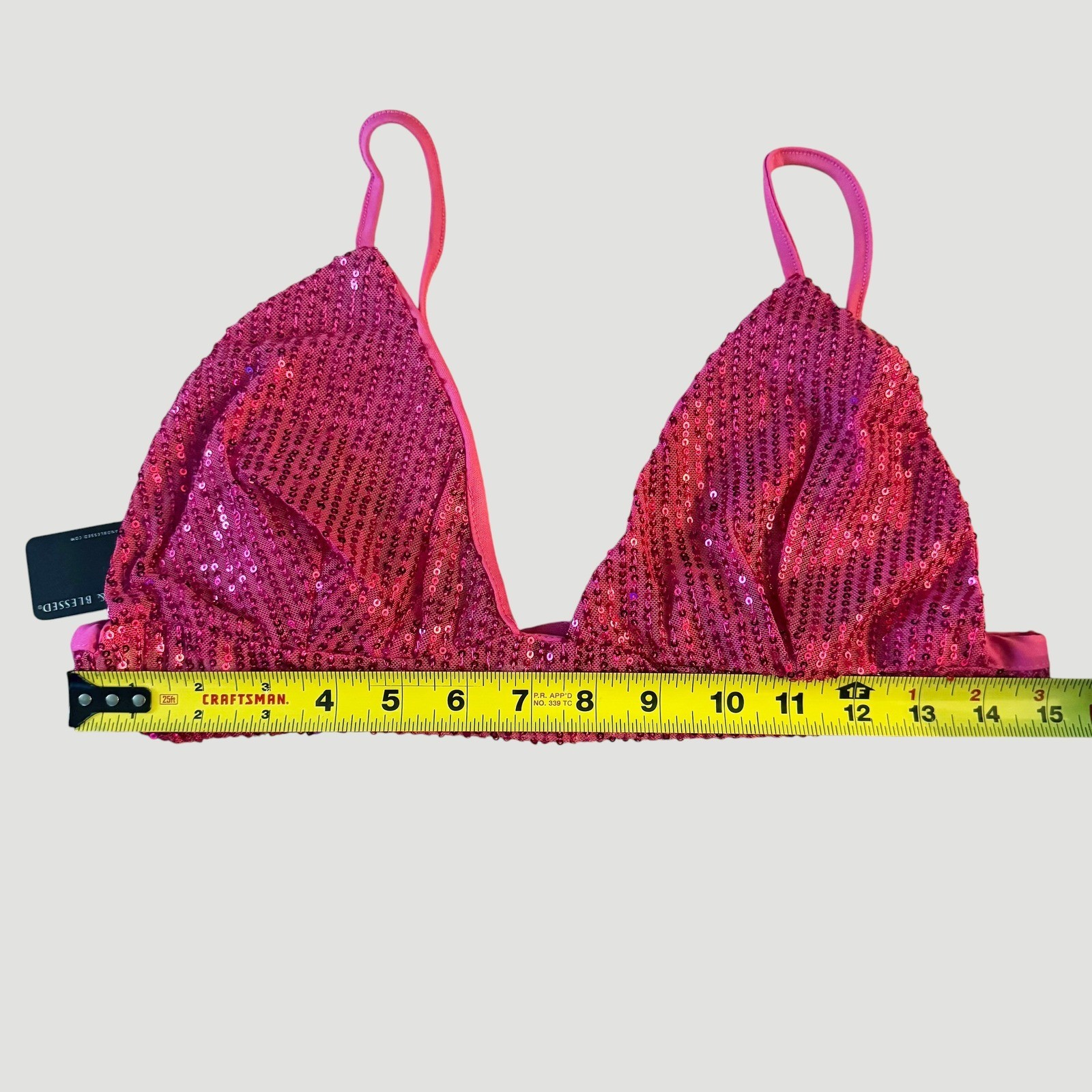 Festival Hot Pink Sequin Triangle Bralette top L&B Sparkle L Rave concert NWT
