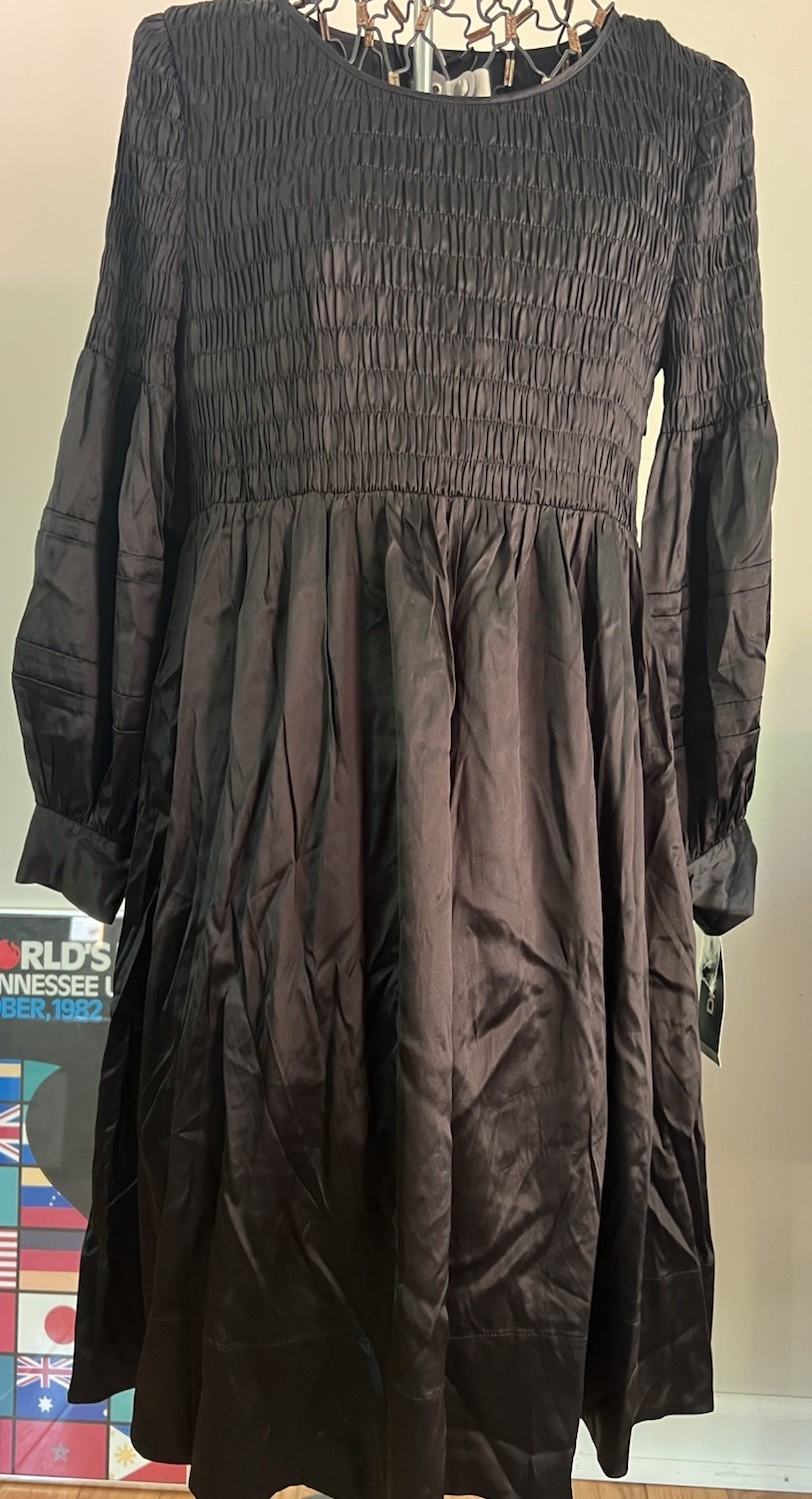 Women’s Donna Karan NY Silk Dress Black NEW W/Tags 6 Long Sleeve Smock Bohemian