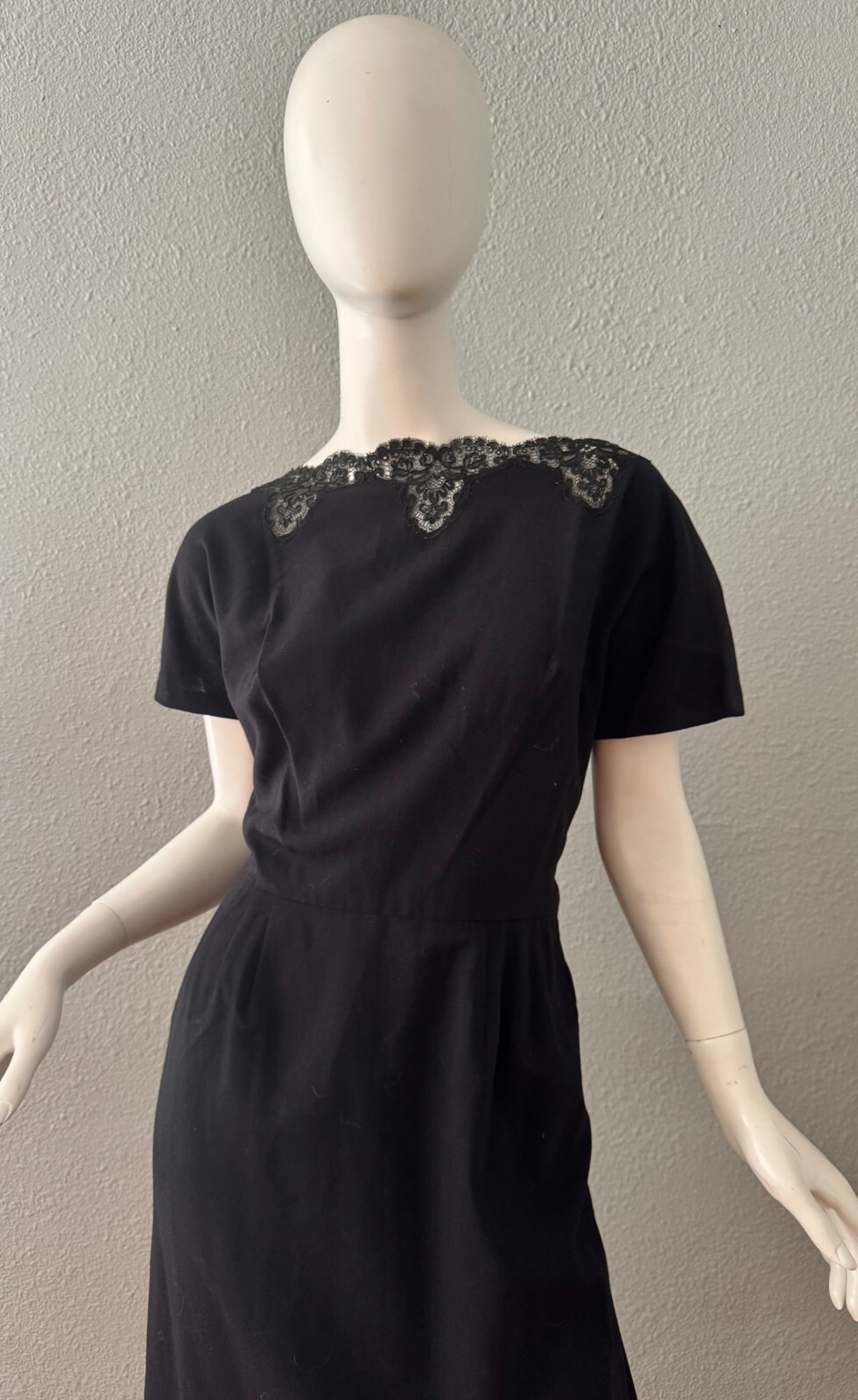 Vintage 60s Black Plunging Bow CHARLES COOPER Cocktail Party Dress M