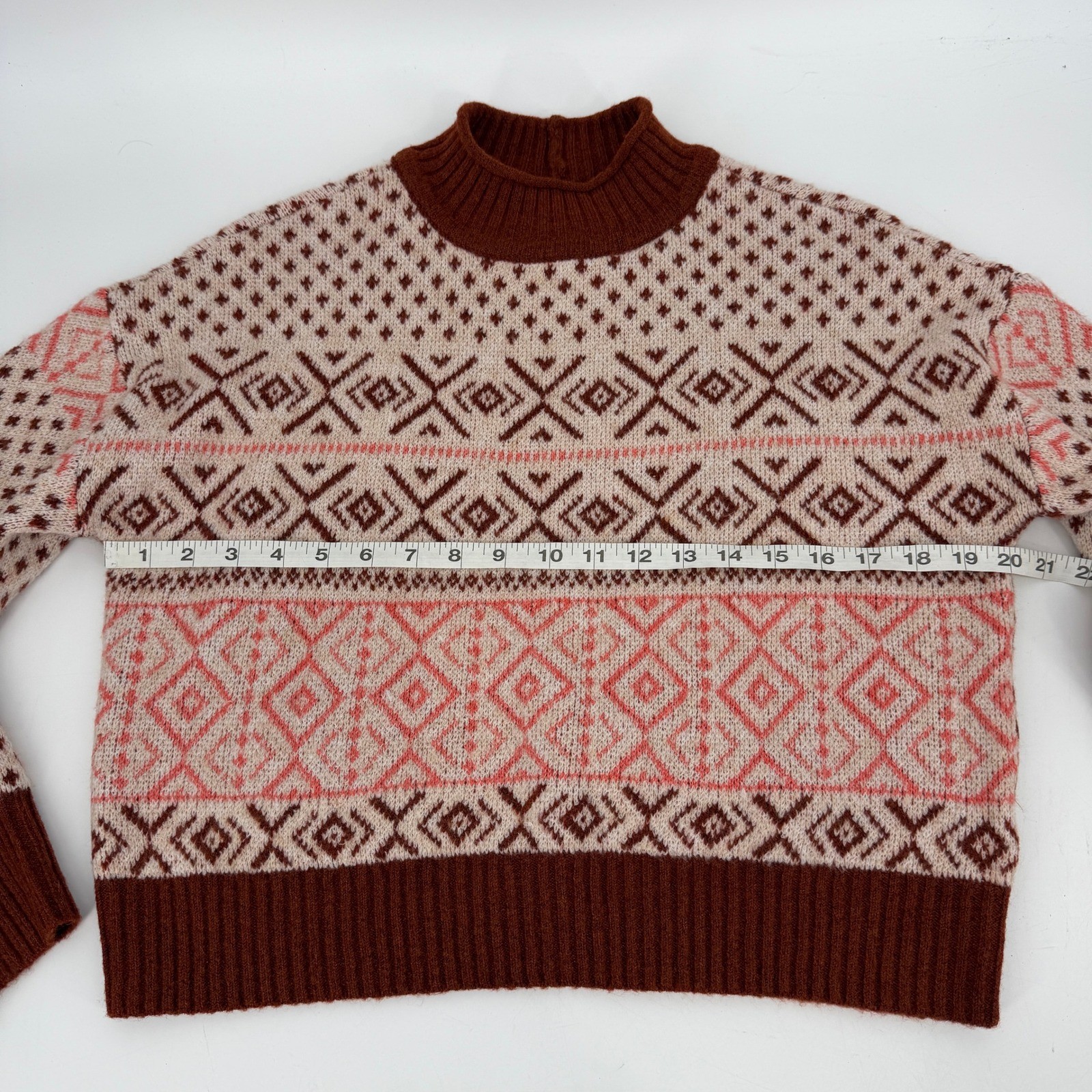 New American Eagle Crop Retro Fair Isle Sweater Size S