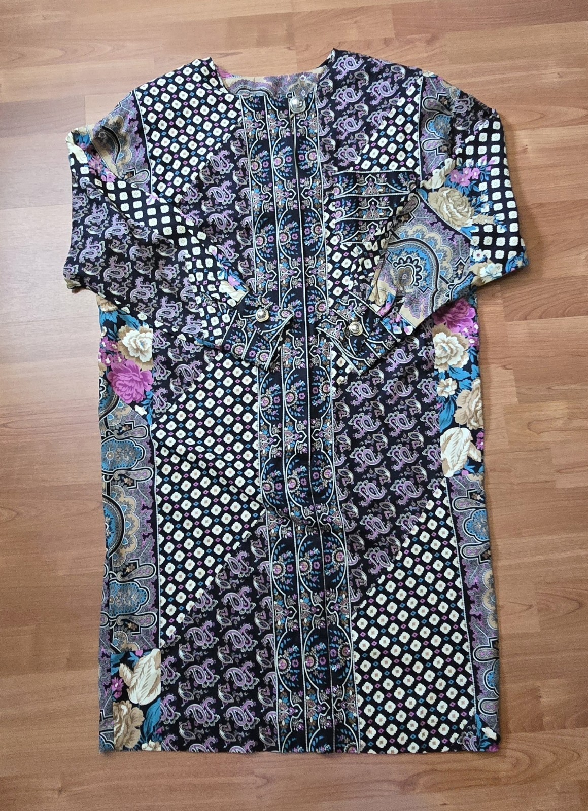 Vintage 70s Lorac Original Lady Carol ILGWU USA Paisley Rayon Dress 14.5