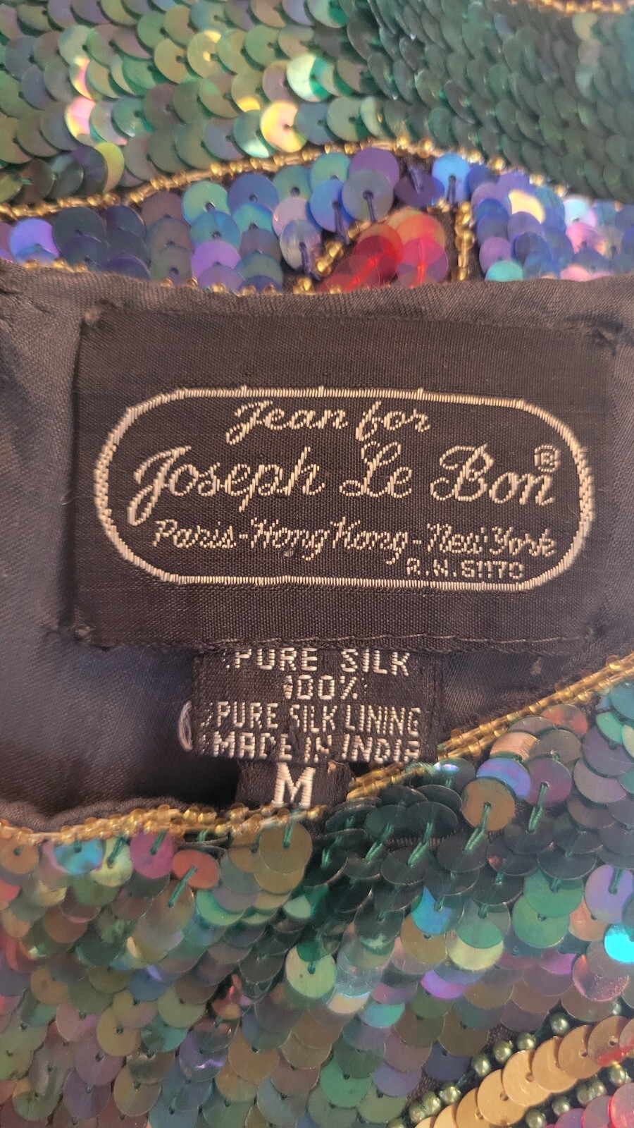 Vintage Jean Joseph Le Bon Stunning Glamorous Multicolor Shirt Sequin Tunic M