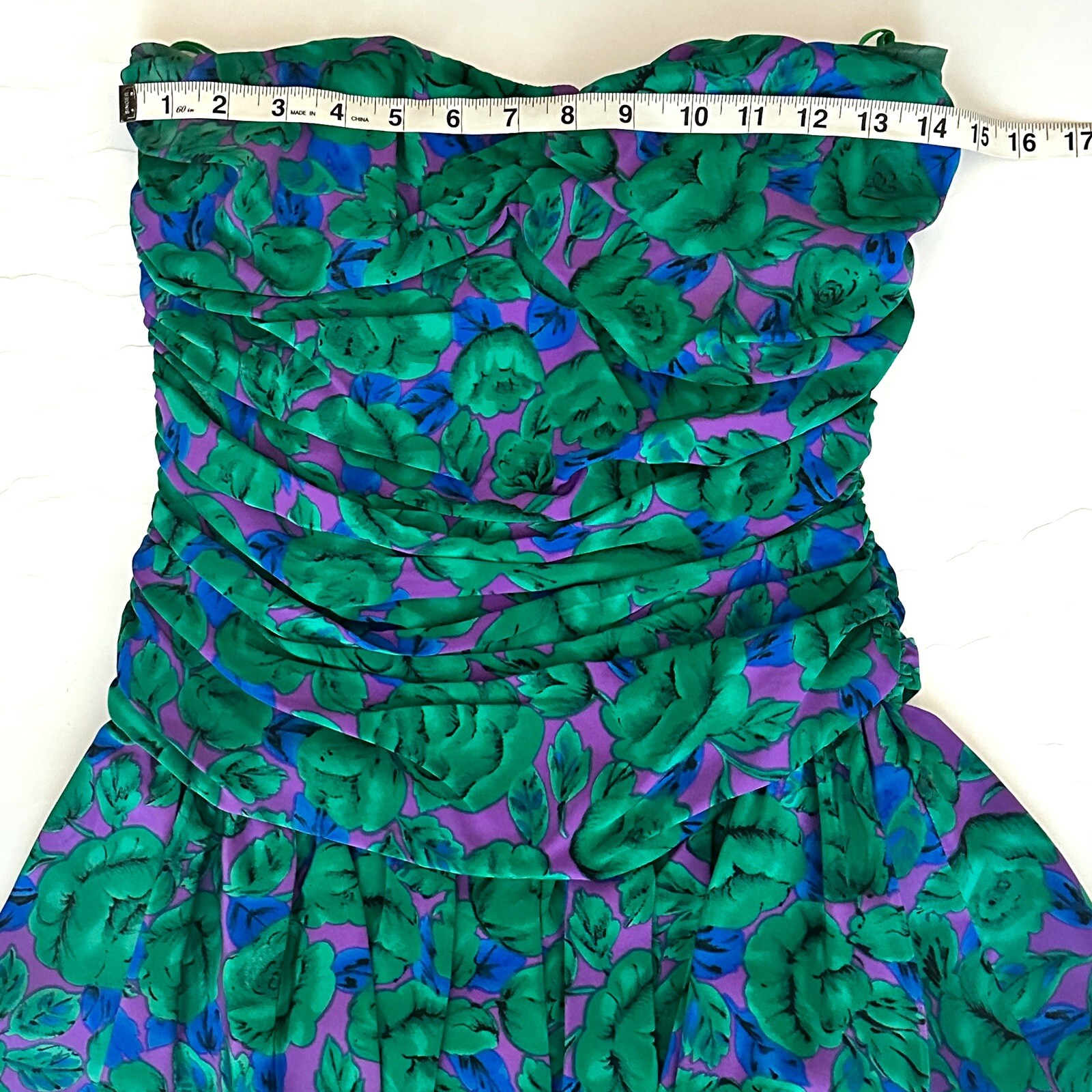Vintage Kathryn Conover NY 100% Silk Strapless Peplum Floral Dress Size 6