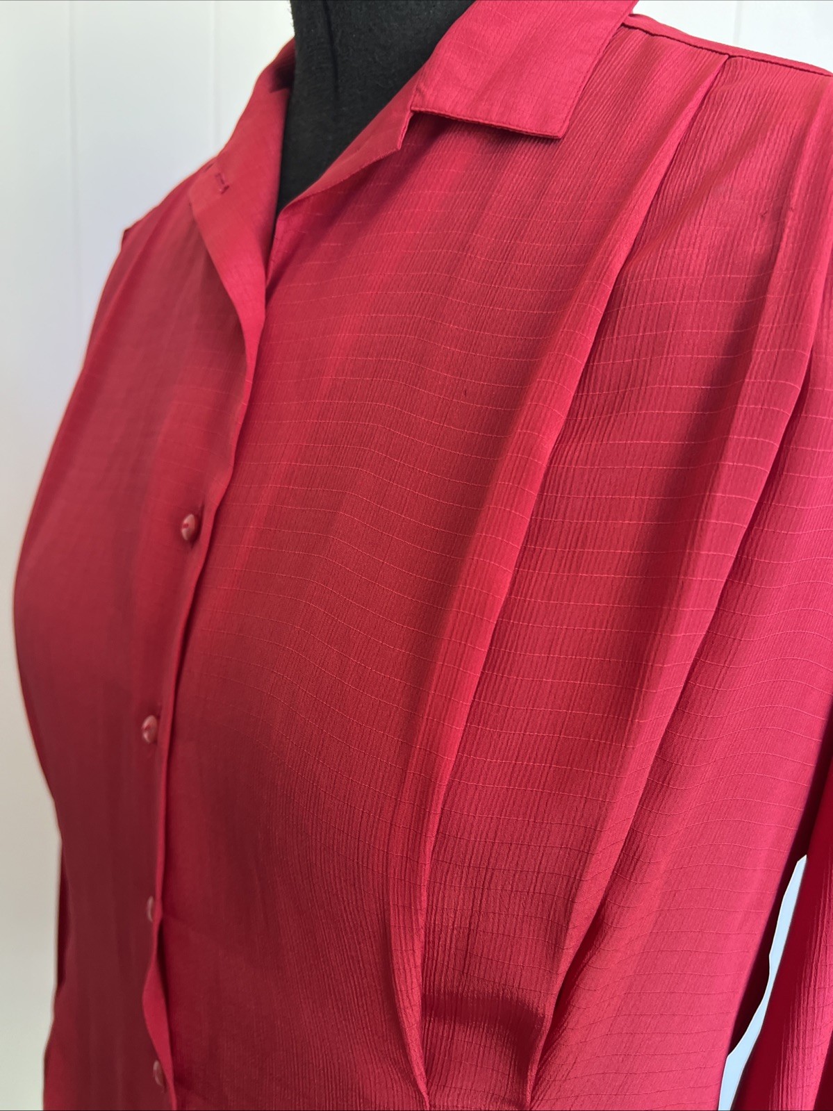 Vintage 70s 80s Pierre Cardin Boutique Pleated Blouse Red Fuchsia M