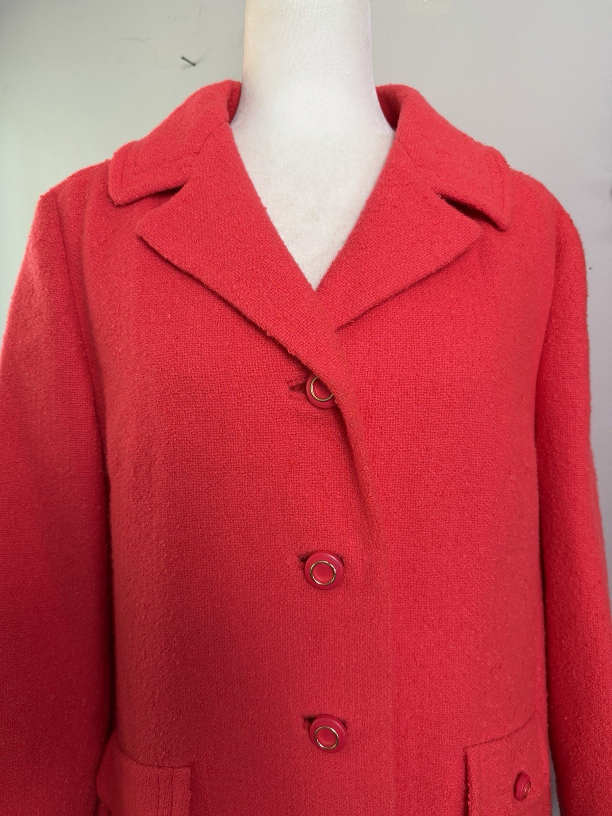 Vtg 1960s Bromleigh New York Wool Red Trench Coat Mod Mid Century Overcoat Flap