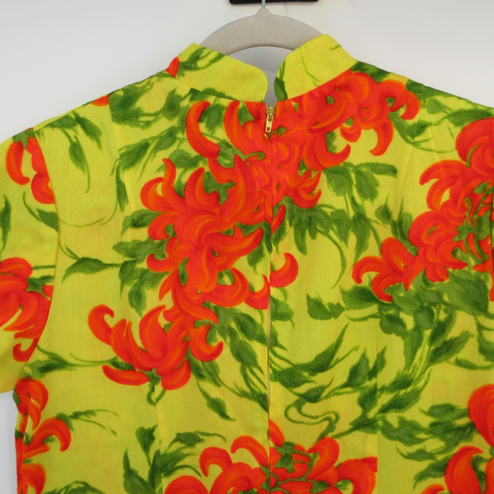 Vintage Andrade Honolulu Cheongsam Maxi Dress Yellow Floral Frog Closure Sz 14