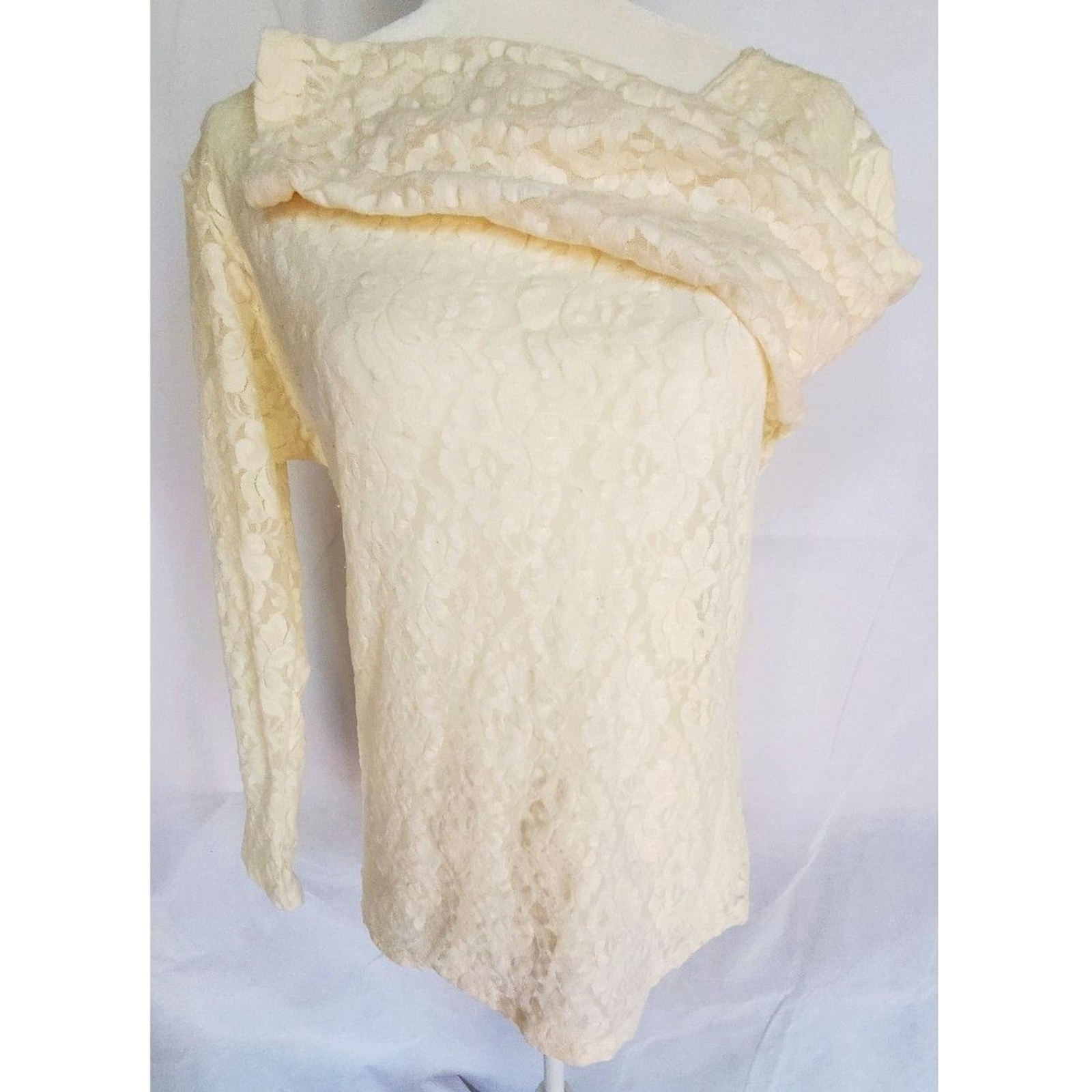Ellen Ashley Sheer Lace 90s Y2K Grunge Fairy Stretch Boatneck Shirt Womens Large