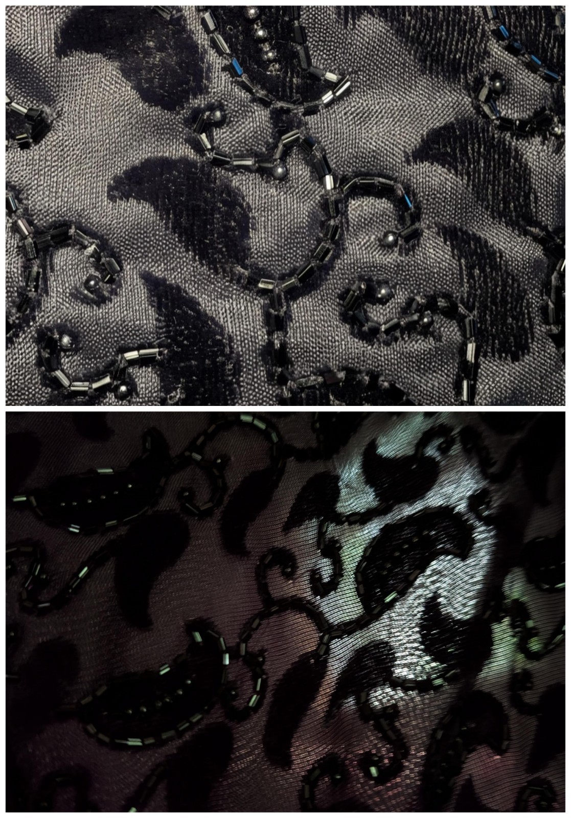 Vtg 80s Stenay Beaded Cropped Jacket M Fits L Black Devoré Paisley Open Evening