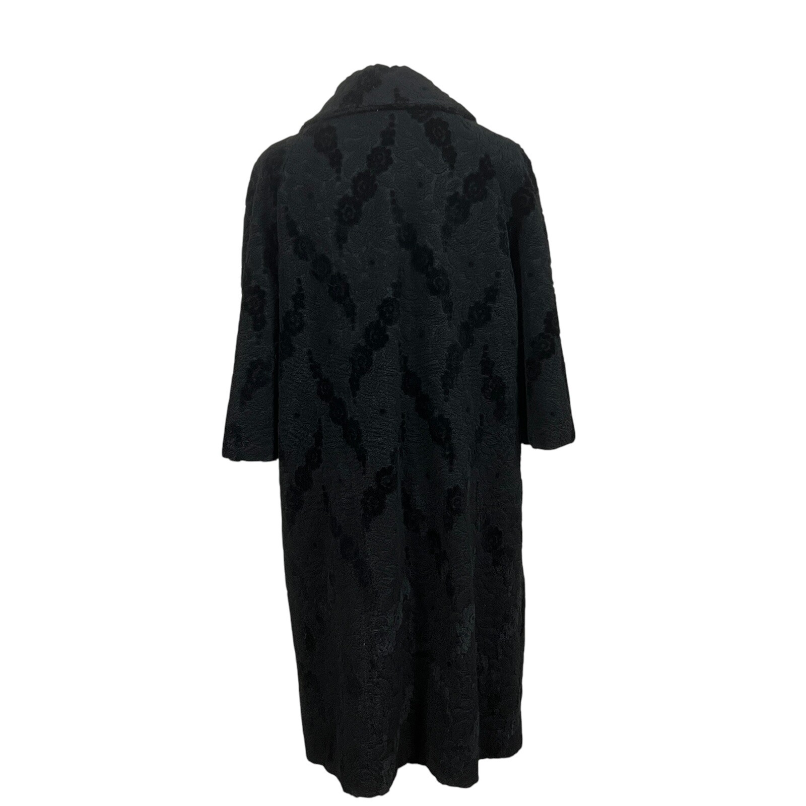 Vintage An Authentic Sandra Sage Creation Textured Coat Black 50s 3/4 Sleeve S/M