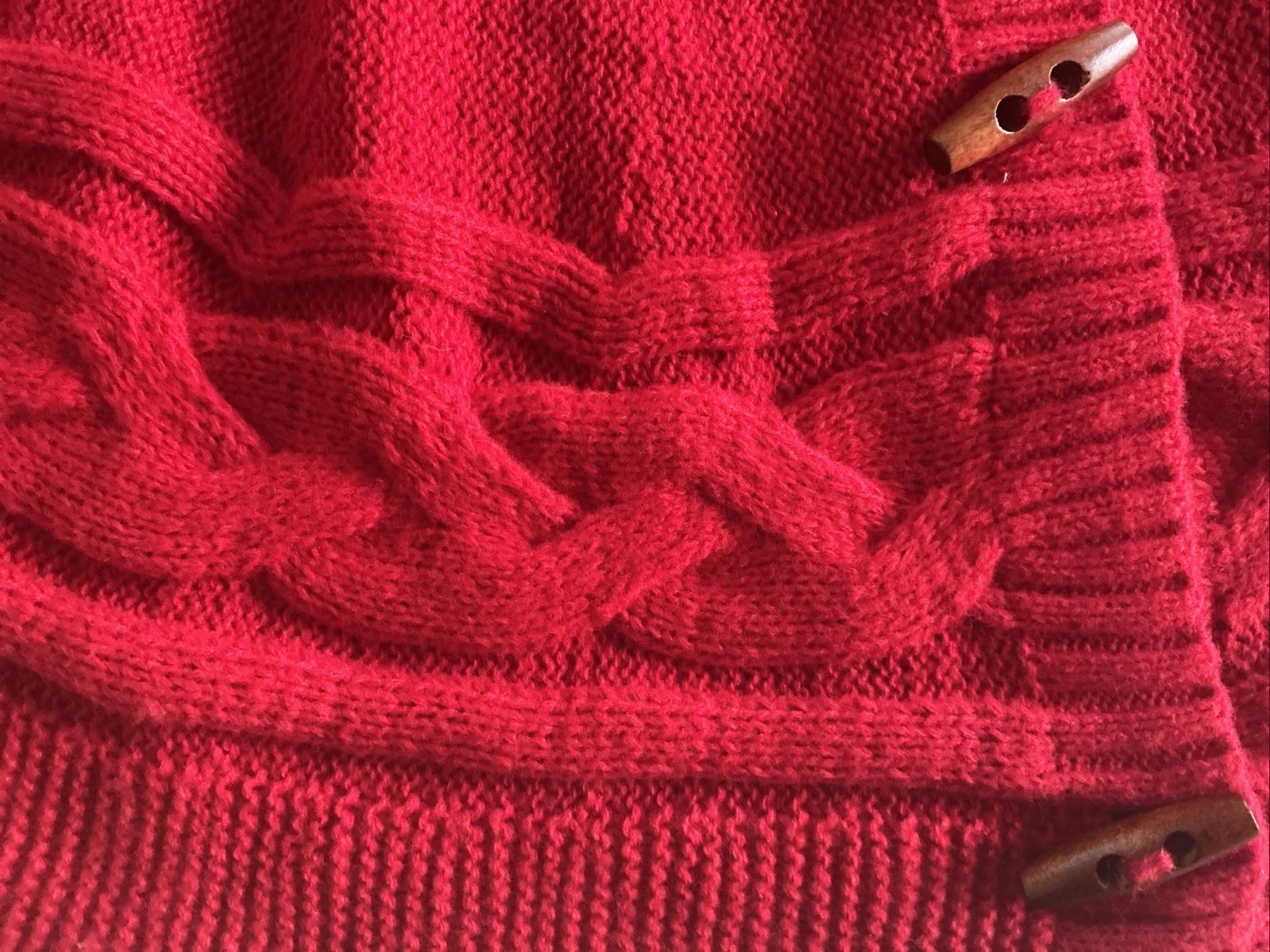 Vintage Hand Knit Cape Shawl Wrap Poncho Red Toggle Button Outlander Cottagecore