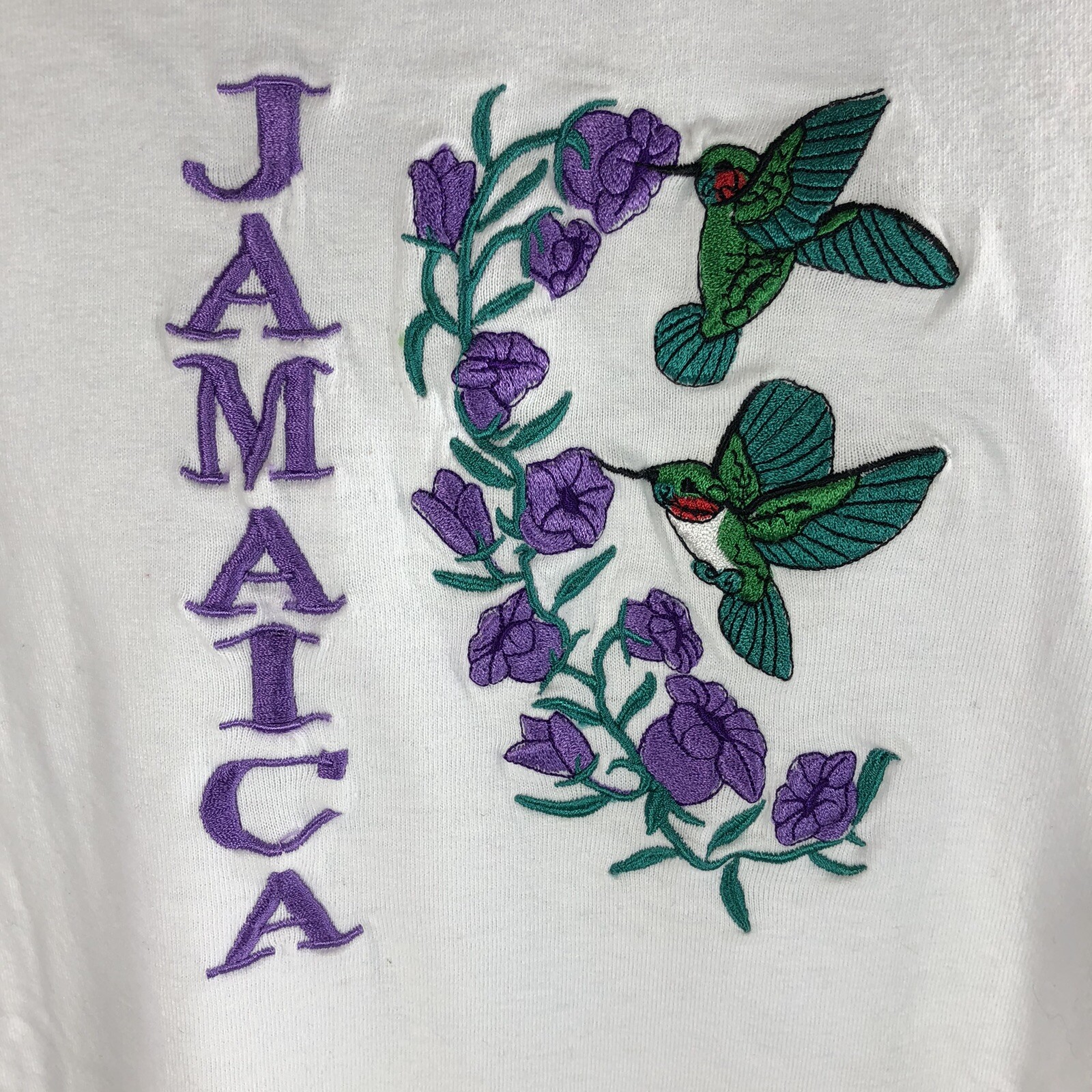 Vintage Jamaica Sleeveless T Shirt Womens Huming Bird Embroidered 90s XXXL 3XL