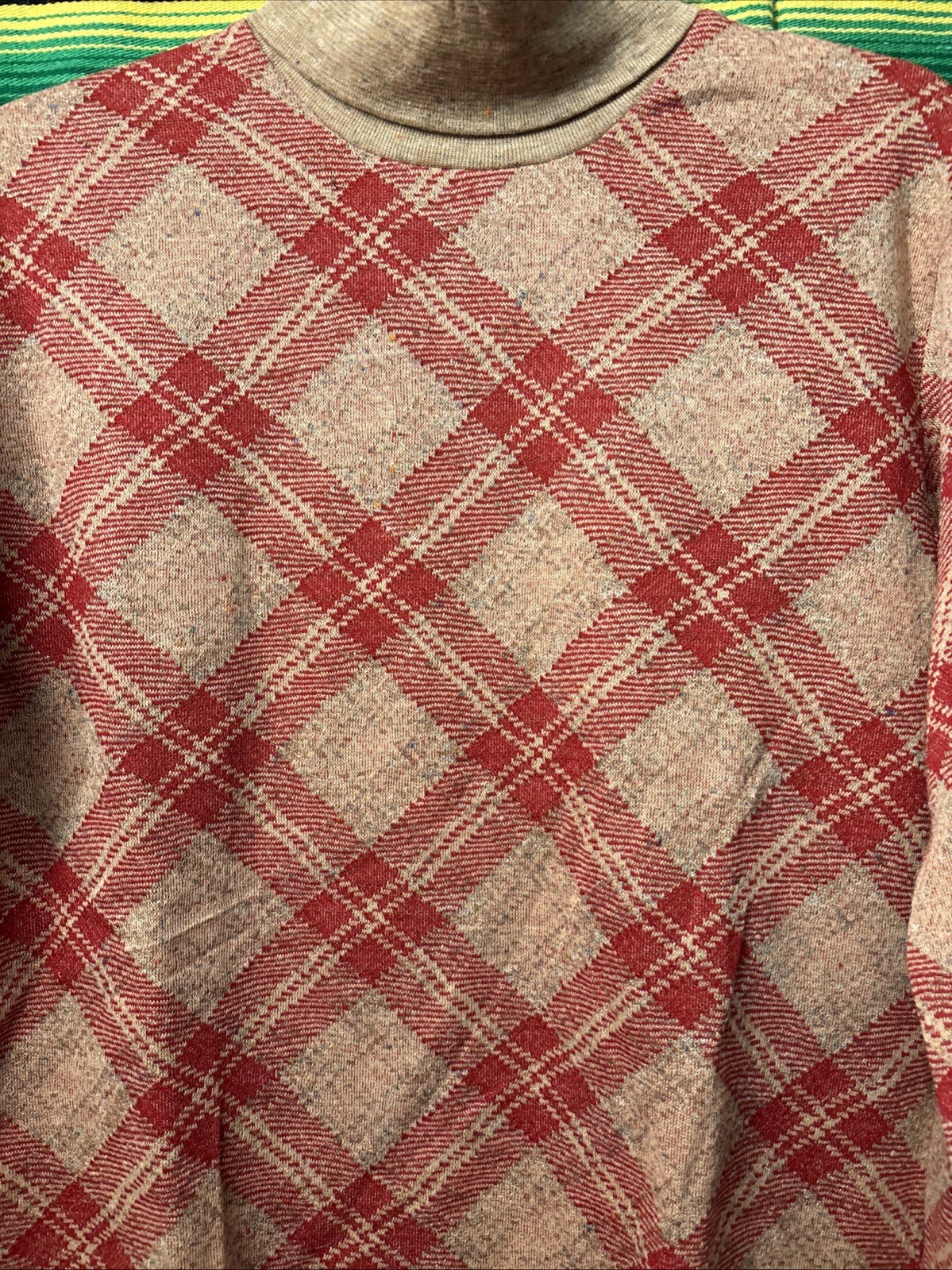 Vintage 70’s Cotton Blend Plaid Turtle Neck Sweater size L N.O.S Unisex