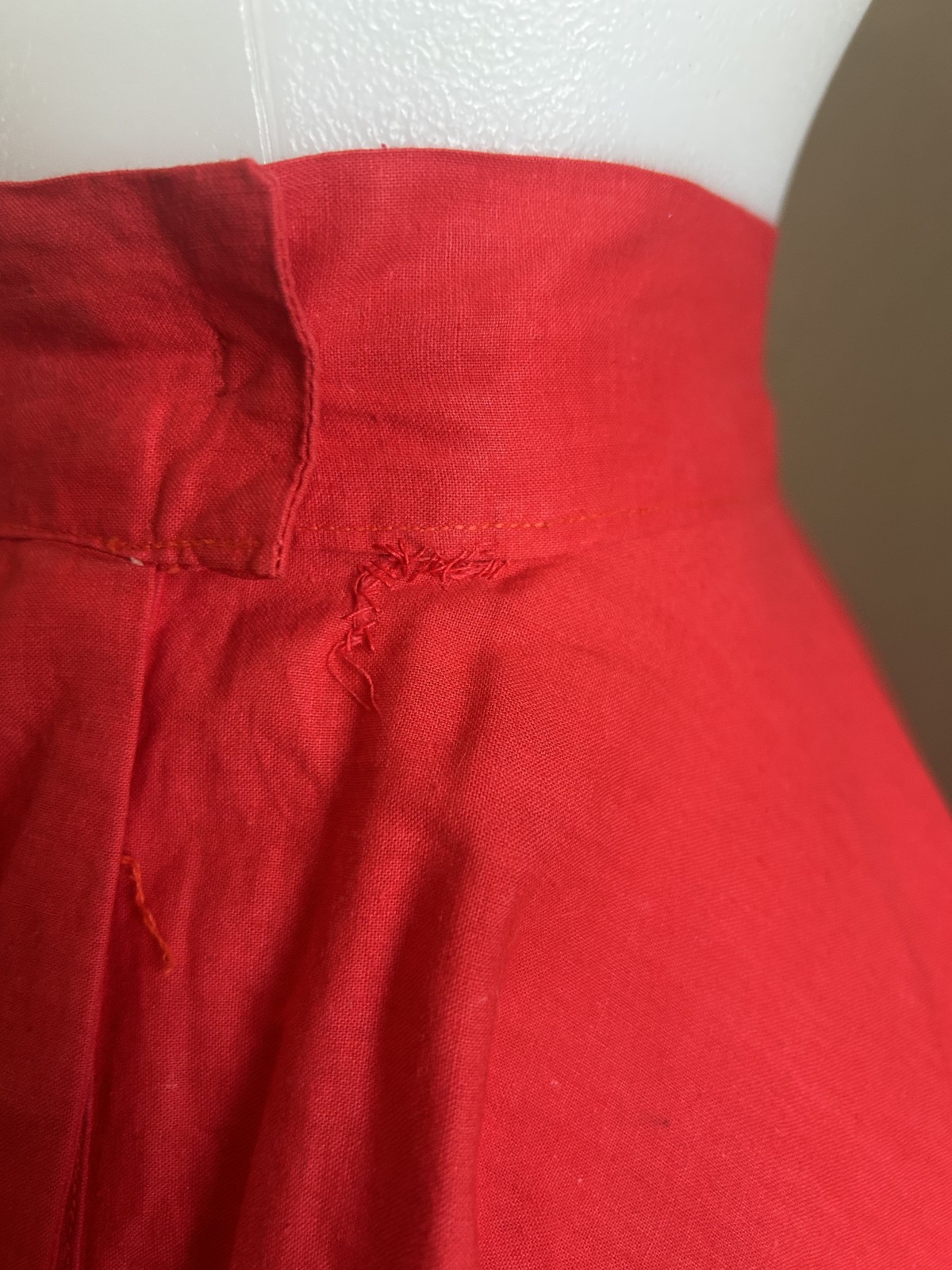 Vintage 1950s Cotton Handmade Red Circle Skirt Full Sweep Rockabilly Pinup 27W M