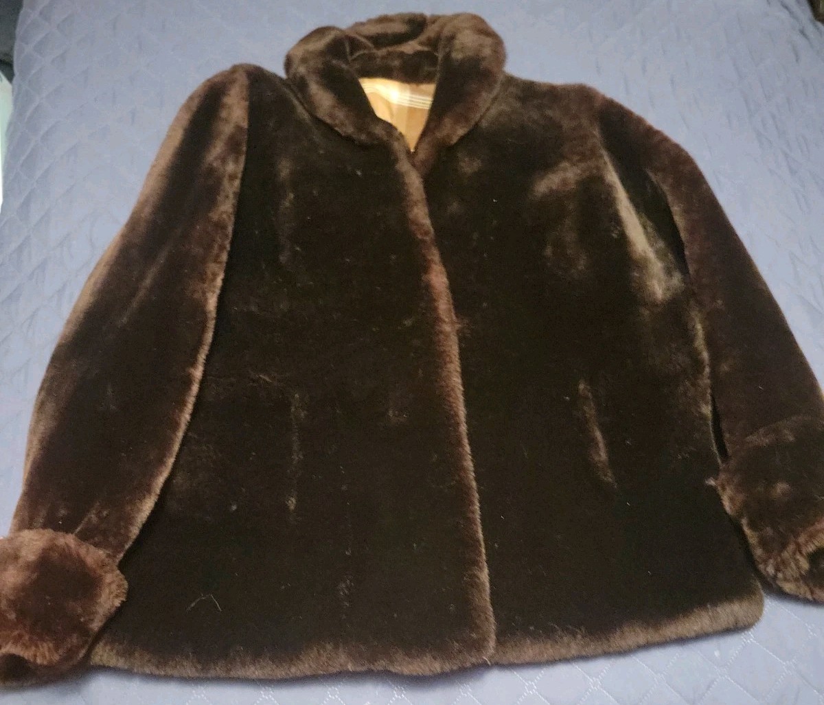 Vintage 1958 BLK Mouton Fur Coat Genuine Sheared Lambskin