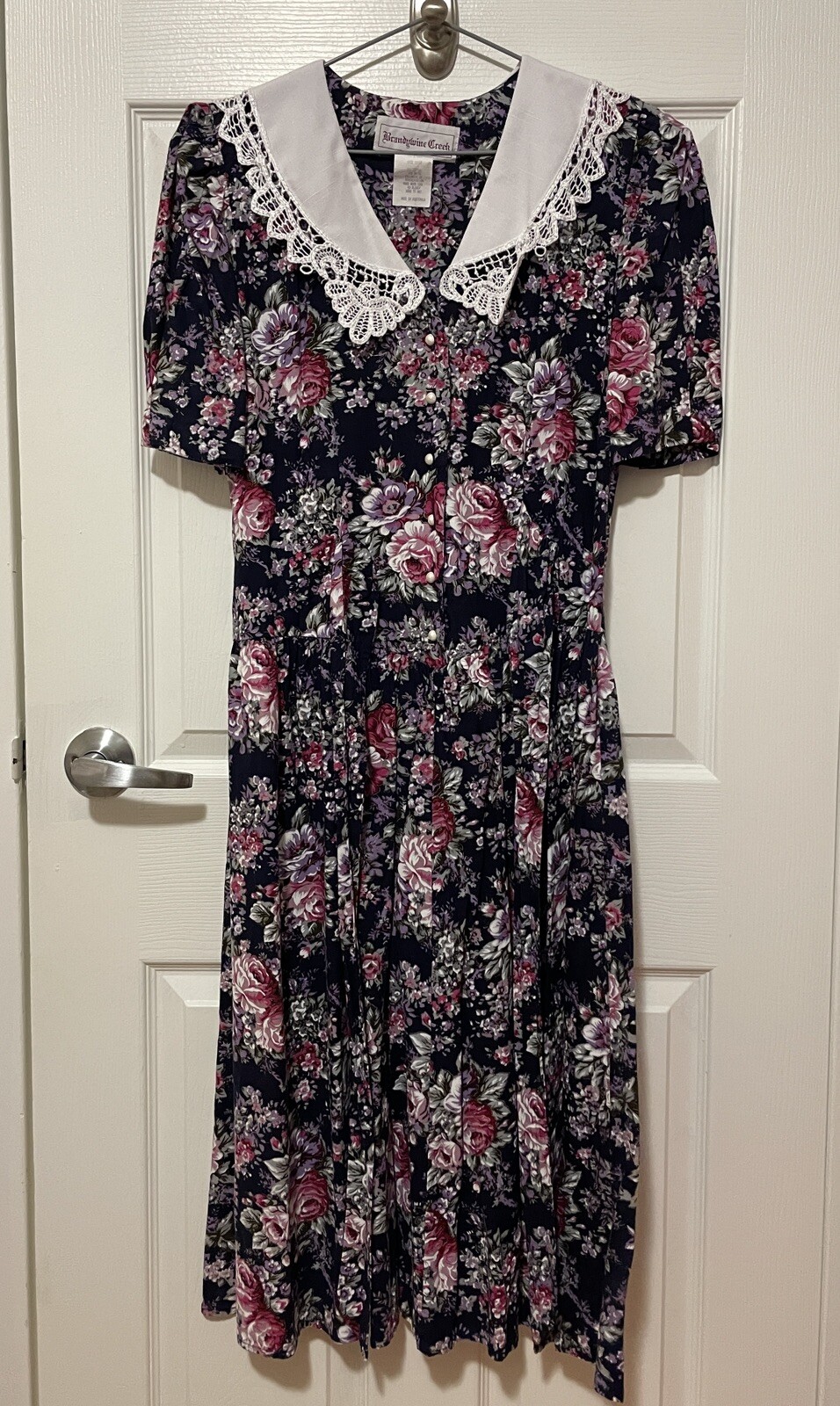 Vintage 80s BRANDYWINE CREEK Floral Lace Collar Prairie Dress Size 11/12