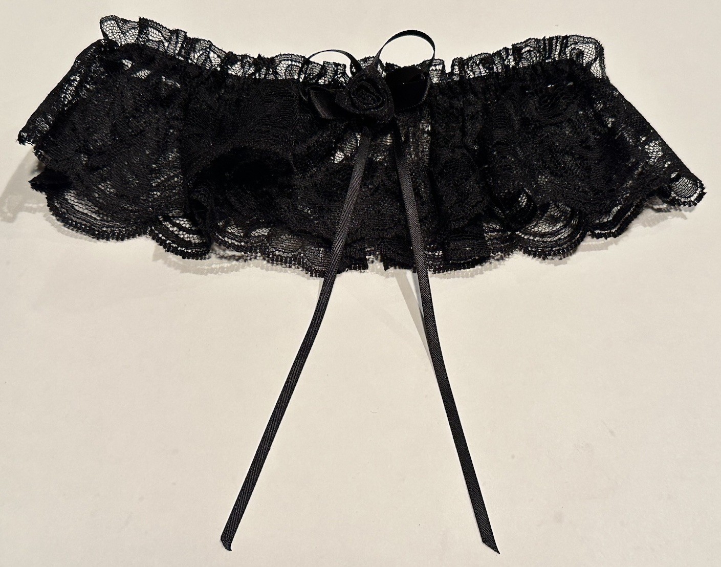 Vintage Shirley Of Hollywood Wedding Bridal Leg Garter Black Satin Lace One Size