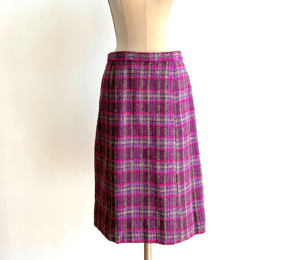1950s 1960s A Line Skirt Tweed Purple Pink Coco Paris Style 10 12 30″ MAISEL 50s