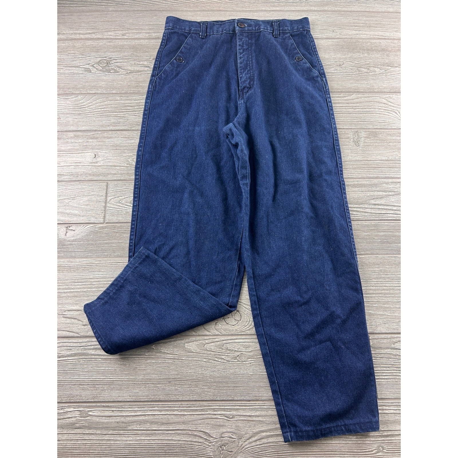Vintage High Waisted Wide Leg Denim Trousers Indigo Blue Cotton Pants 284-00P 12