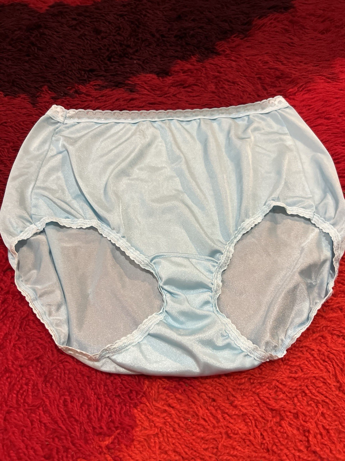 Vtg Hanes Silky Nylon Granny Panties Baby Blue Lace High Waist 2XL 9