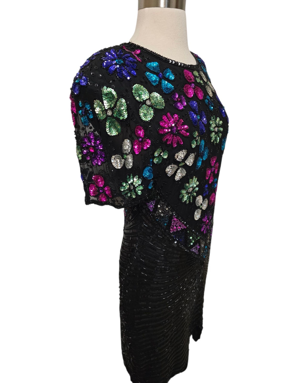 Vintage 90s Fully Sequin Dress Womens Size Medium Black Formal Party Sweelo