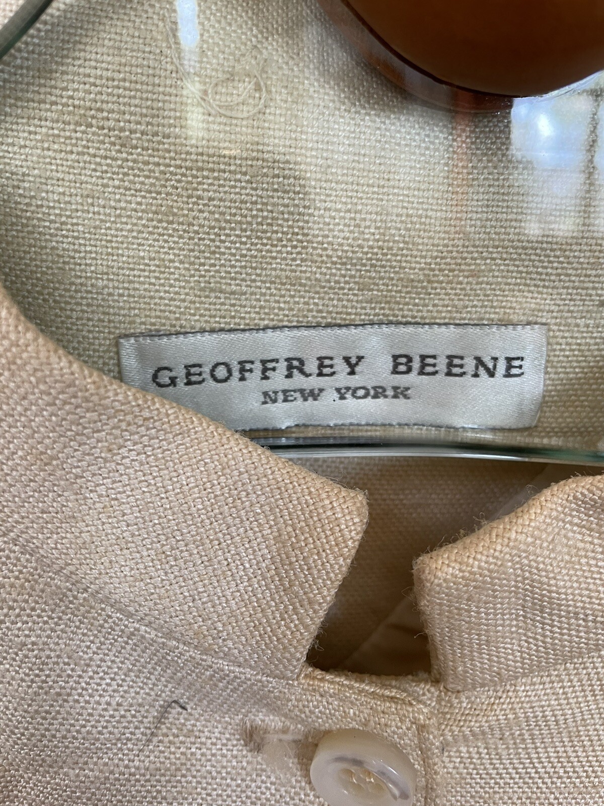 GEOFFREY BEENE-1990’s Linen Dress Short sleeve Shift dress Tafita lined M/L