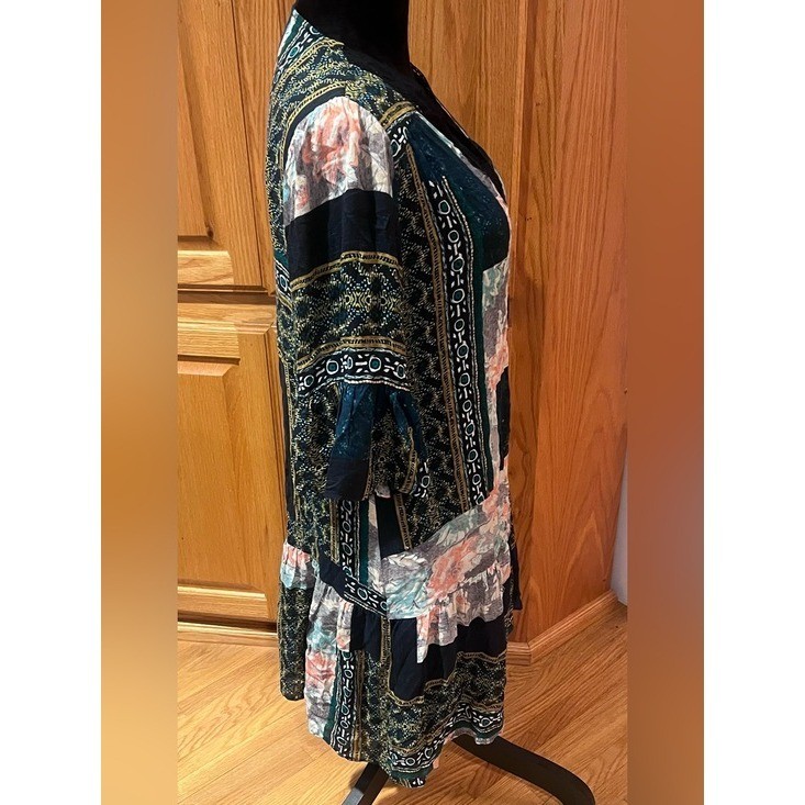 Anthropologie Maeve Patchwork Lace Trim Peasant Mini Dress Tunic Green Size XS