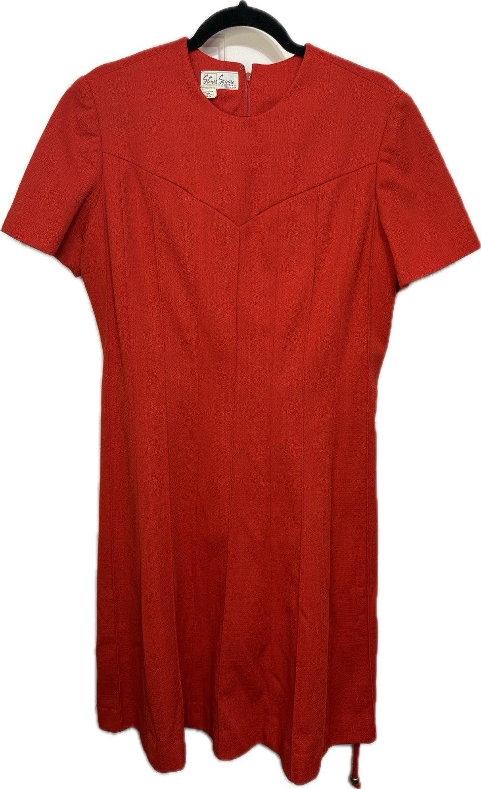 VTG MCM 60s Stoner Square Dress Red Pleats Zipper Pockets Belt L?