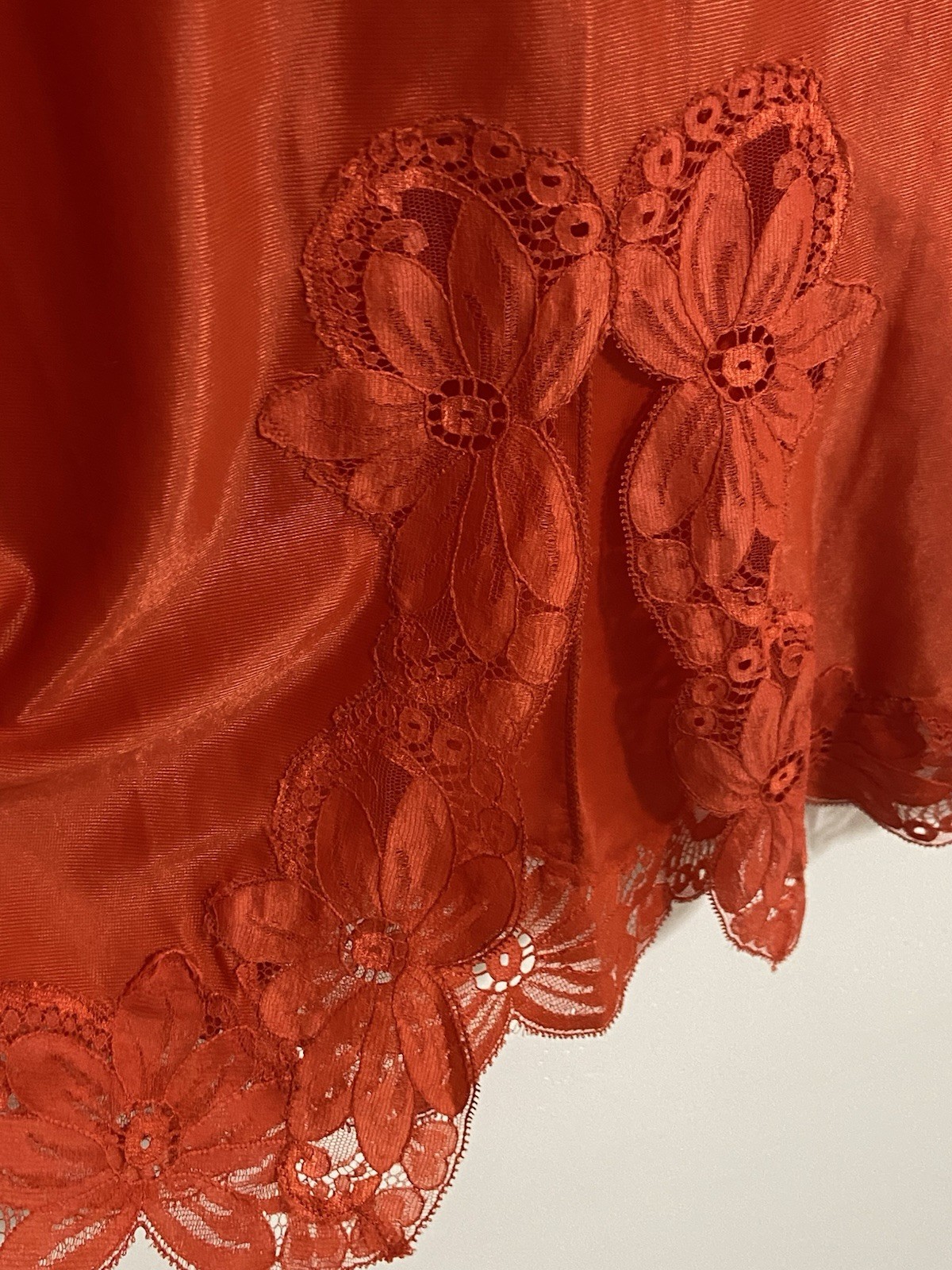 Vintage Lipstick Red Full Slip Lace Trim Lingerie Dress Unlabeled Size Small
