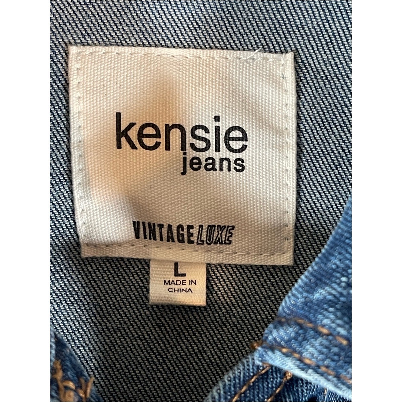 Kensie Women’s Vintage Luxe Medium Blue Boxy Denim Jacket with Chest Pockets