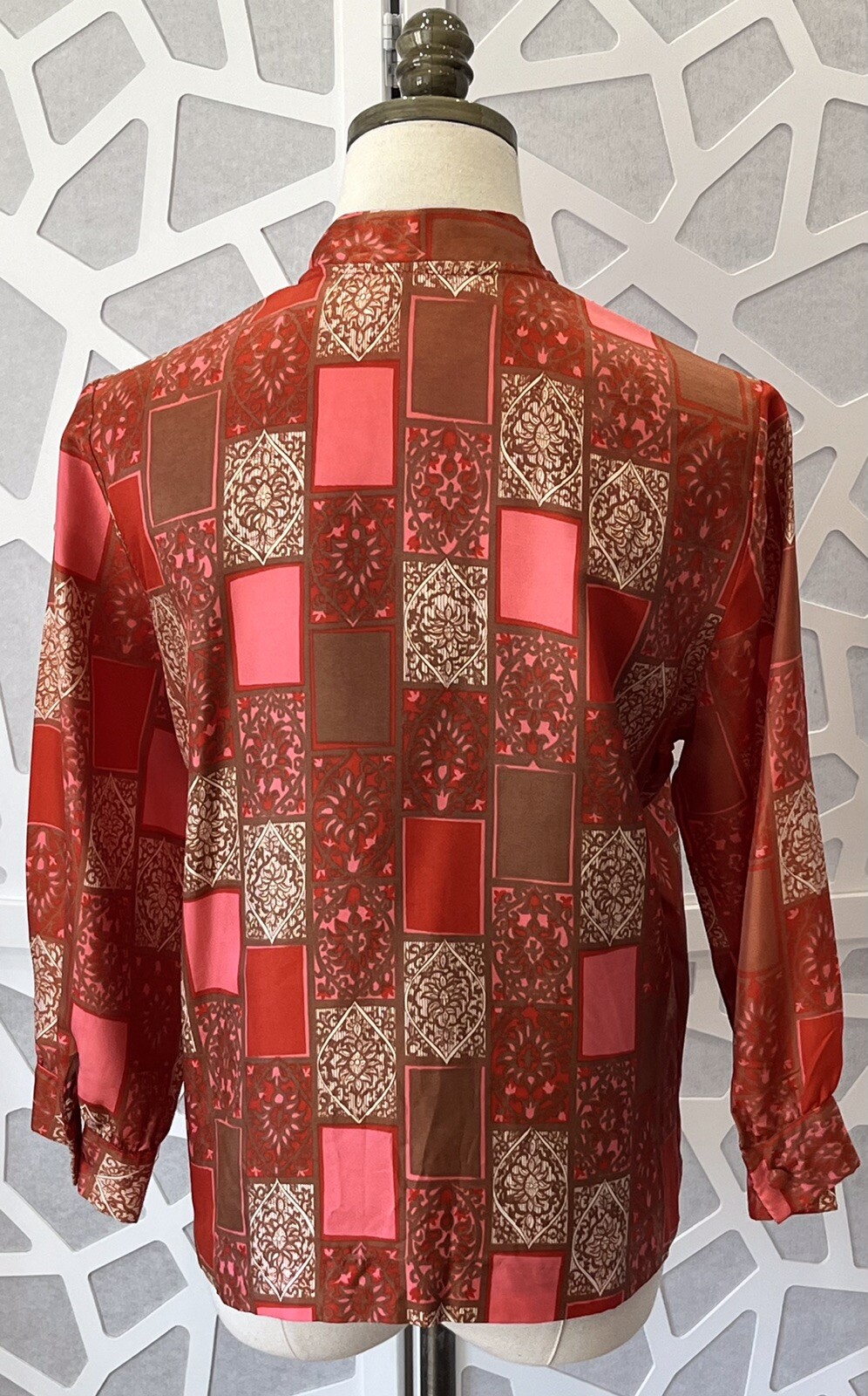 Vintage 60s 70s Fashioned by Gregory pink & brown shirt glitter women’s L