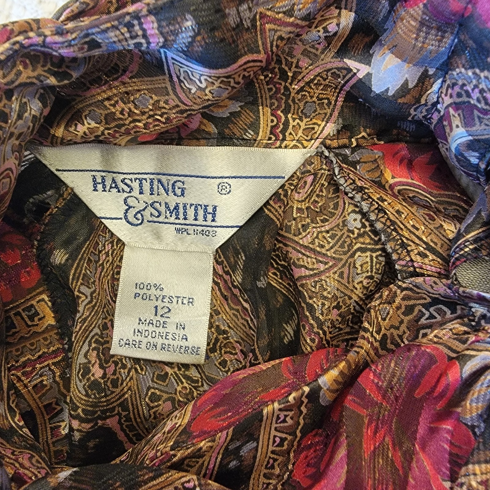 Vintage 80s Hastings & Smith Sheer Secretary Blouse | Paisley Floral Pleated