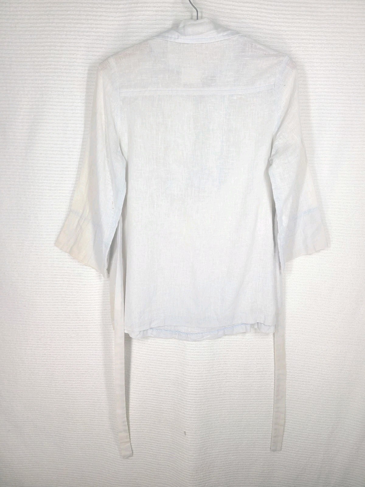 Vintage 70s Gauze Boho Top 100% Cotton Light Chambray Blue Tie Back Medium