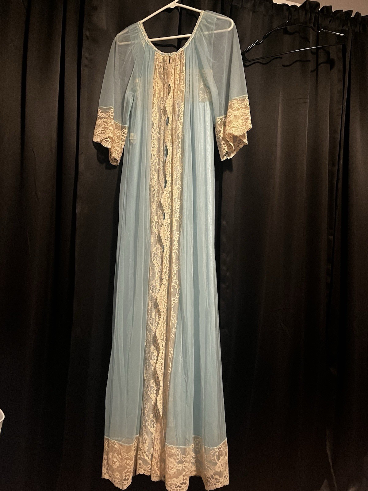 Jenelle of California Vintage Blue Nylon Lace Slip, Size S Regular, 817-1