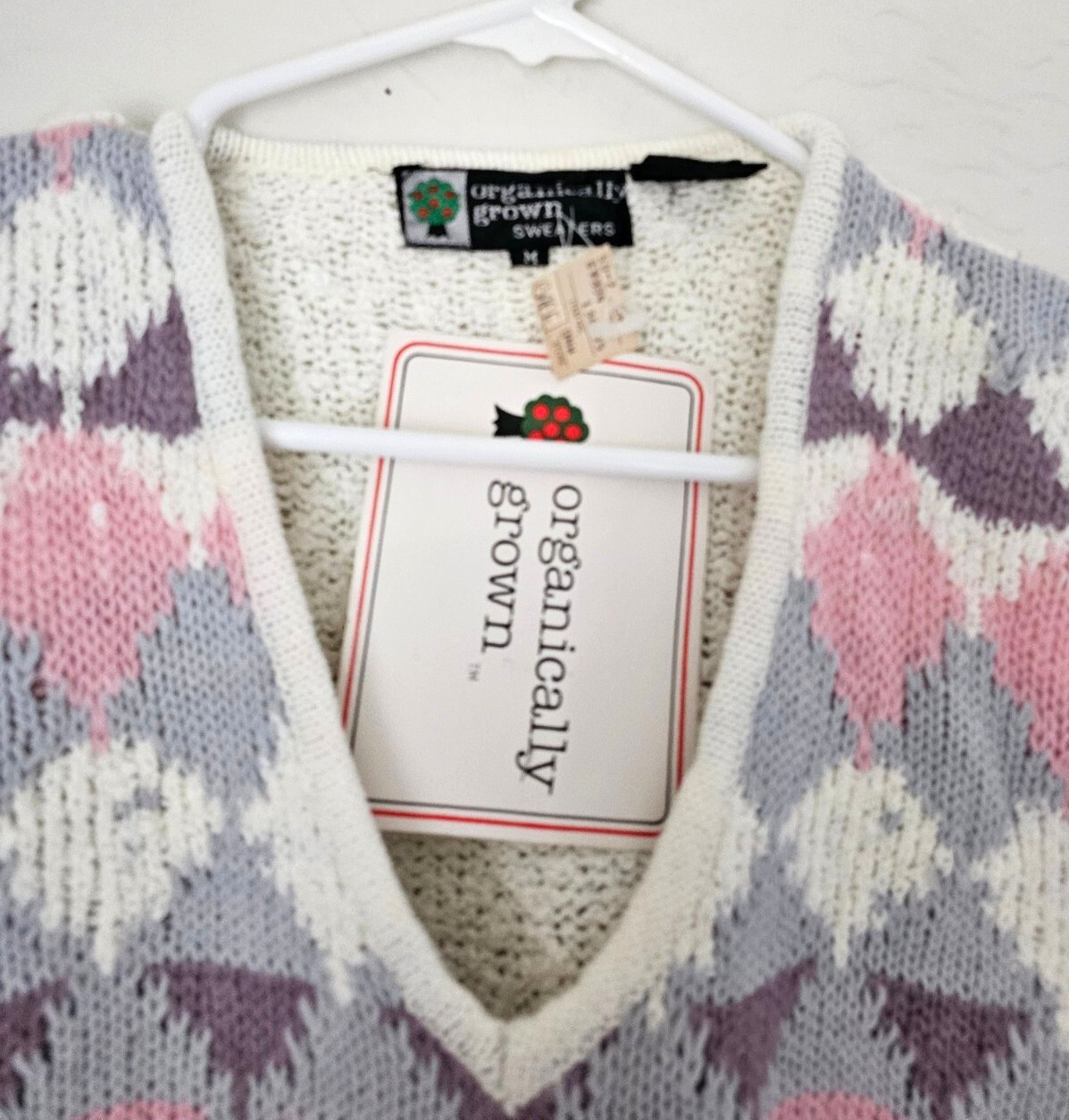 Vintage Organically Grown Sweater short sleeve v neck pink cream 7334 sz M
