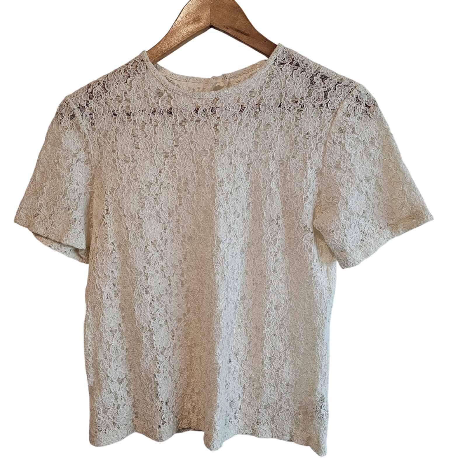 Vintage Lace Blouse Women Sz 6 White Floral Sheer Fairy Romantic Retro Y2K Glam