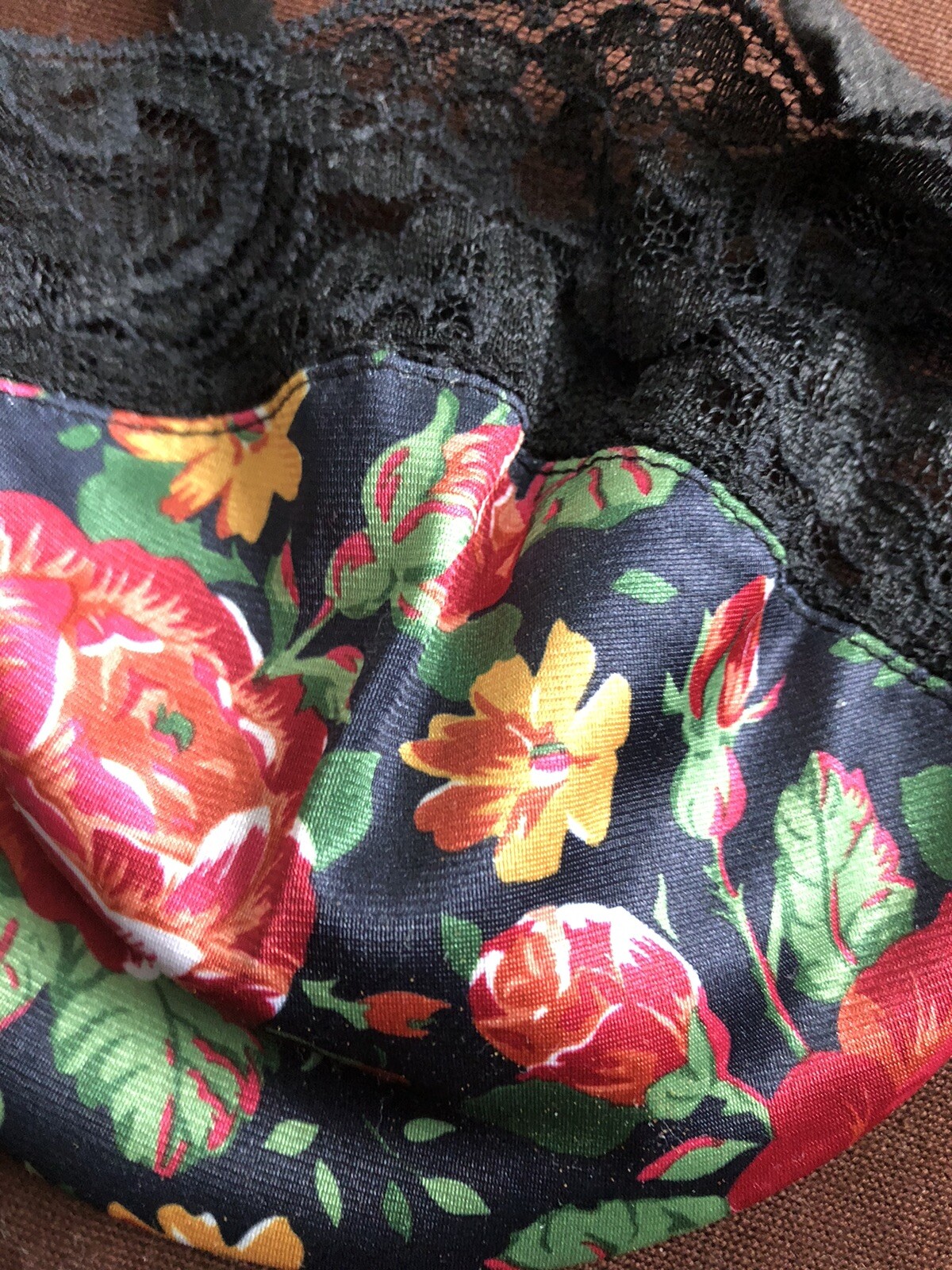 LILY OF FRANCE by DOLORES 34C Black Floral BALCONETTE UW Bra #1315X VTG NWOT