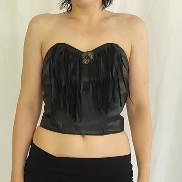 80s/90s Harley Davidson Leather Crop Tube Top