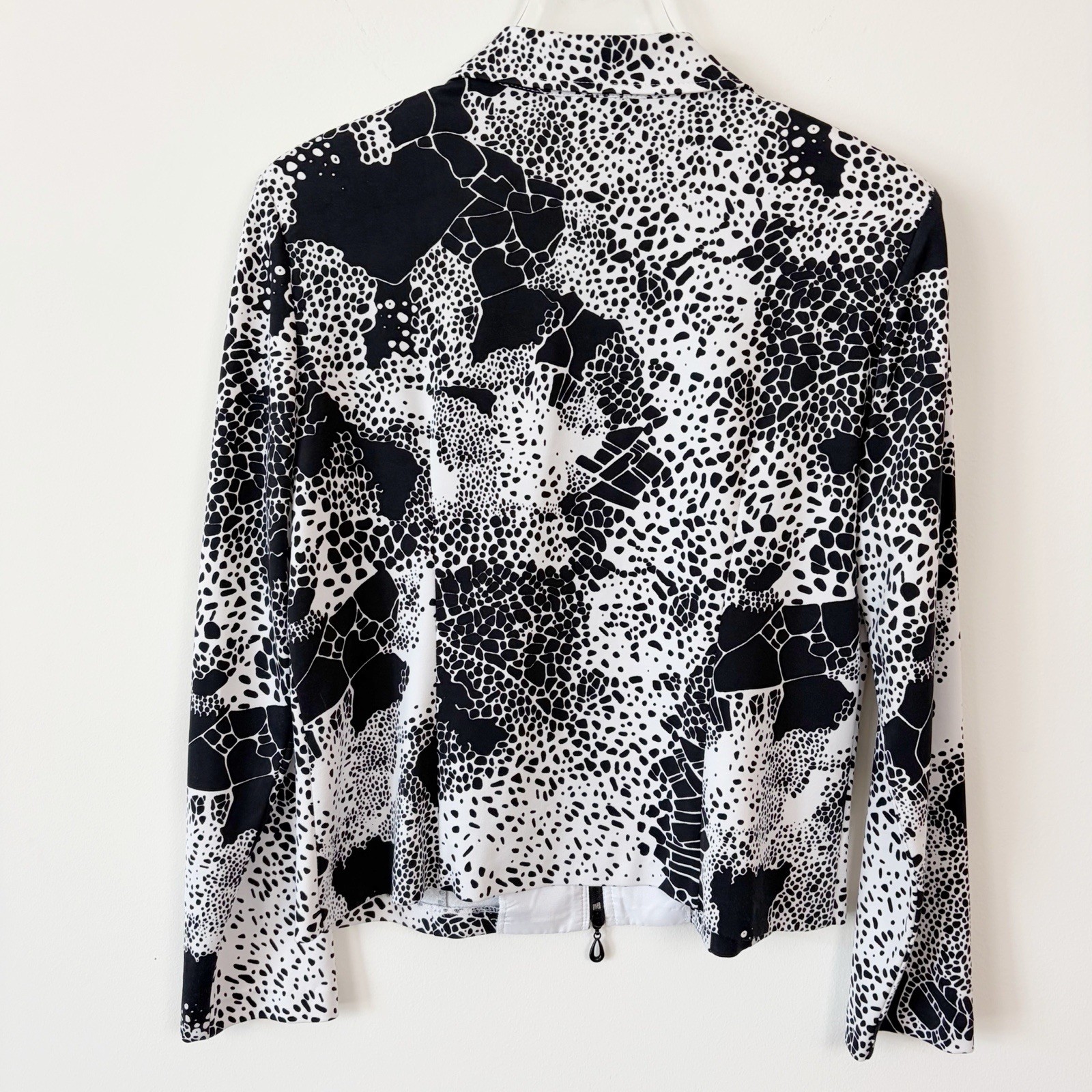 Vintage Joseph Ribkoff Black & White Abstract Zip Jacket Womens Size 14 Stretch