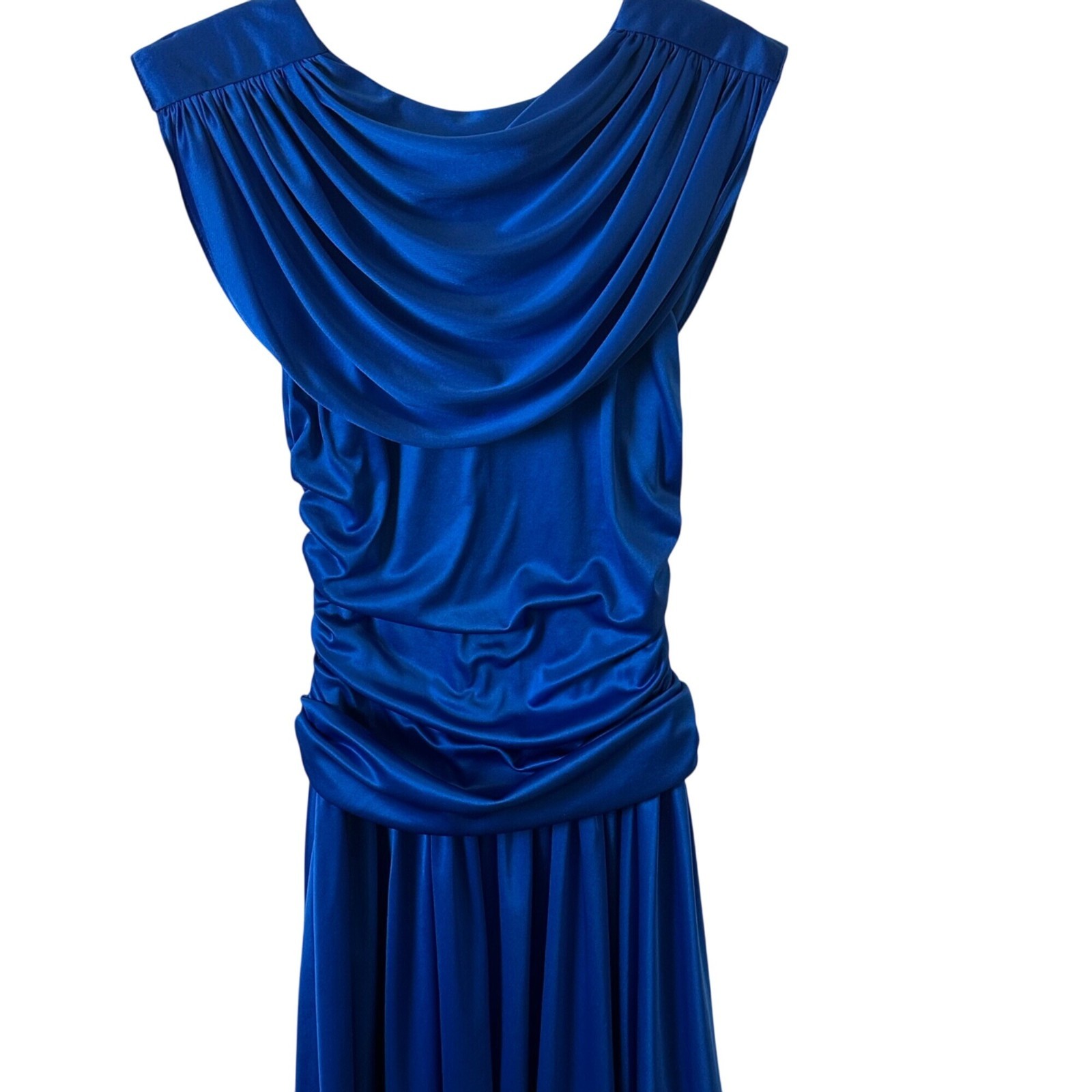 Night Scene Size 6 Vintage Party 1980s-1990s Dress Ruched Waist Blue Polyester