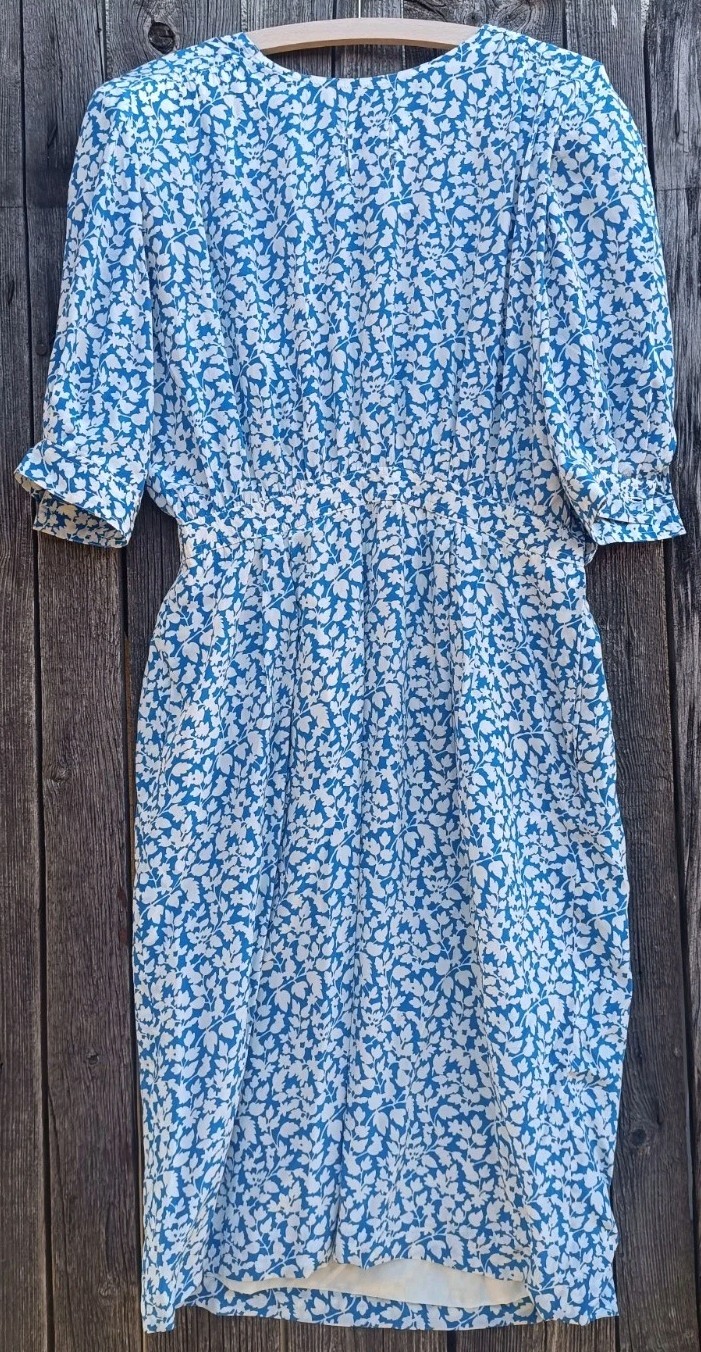 True Vintage 50s Dress Womens M 40 Blue White Hand Stitched Rockabilly Swing