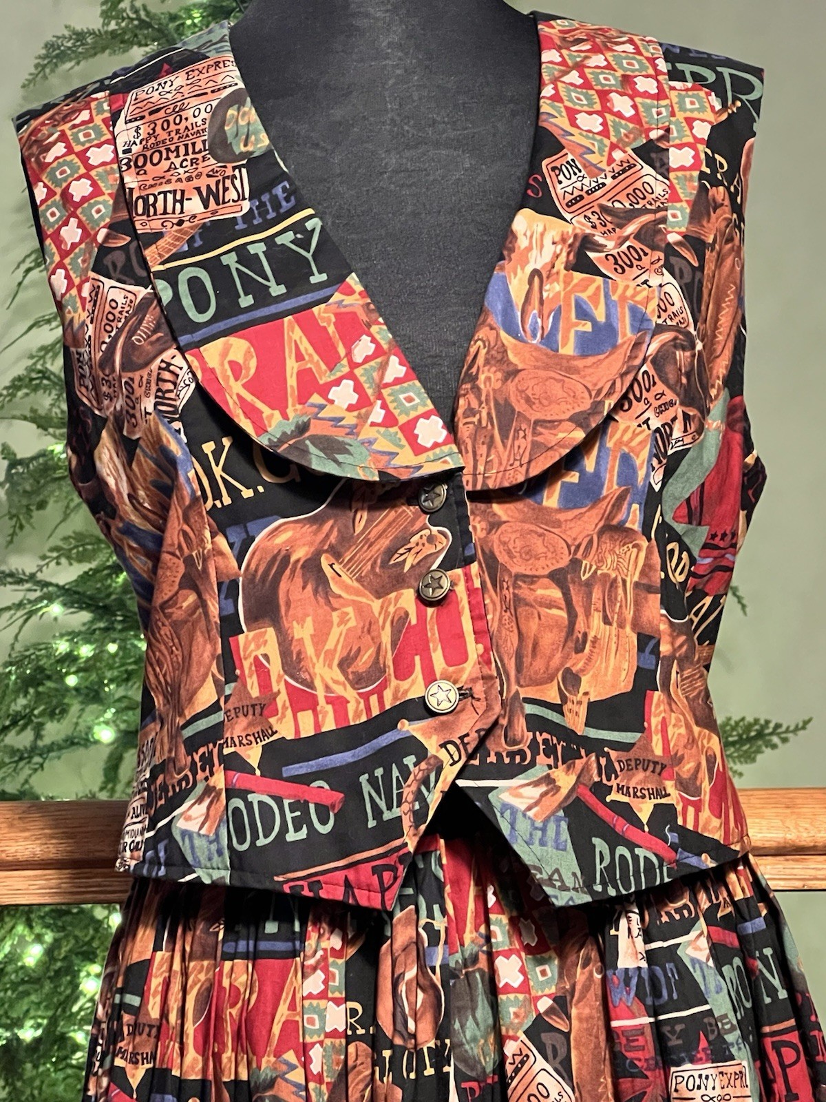RARE Vtg Out to Pasture Cowgirl Outfit Western Rodeo Prairie Skirt Vest Set MED