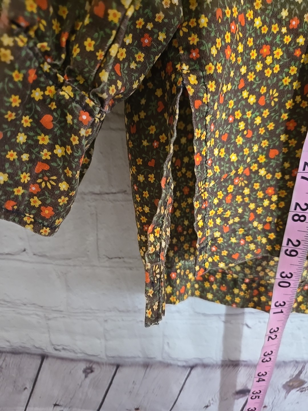 Vtg 70s Handmade poet blouse Bishop Sleeve Hippie Folk Art Floral Unisex OneSize