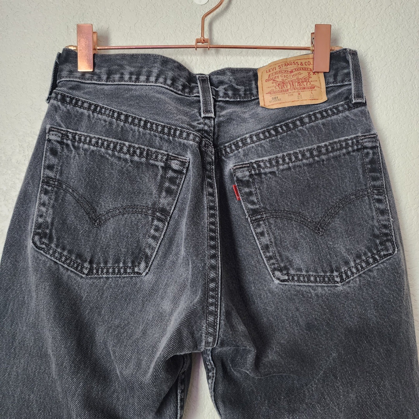 LEVIS VINTAGE Student Fit USA Made Cut Off Raw Hem Denim in black size 27×32