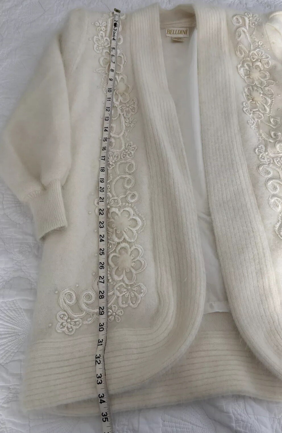 Vintage Belldini White Angora Sweater Coat Size M