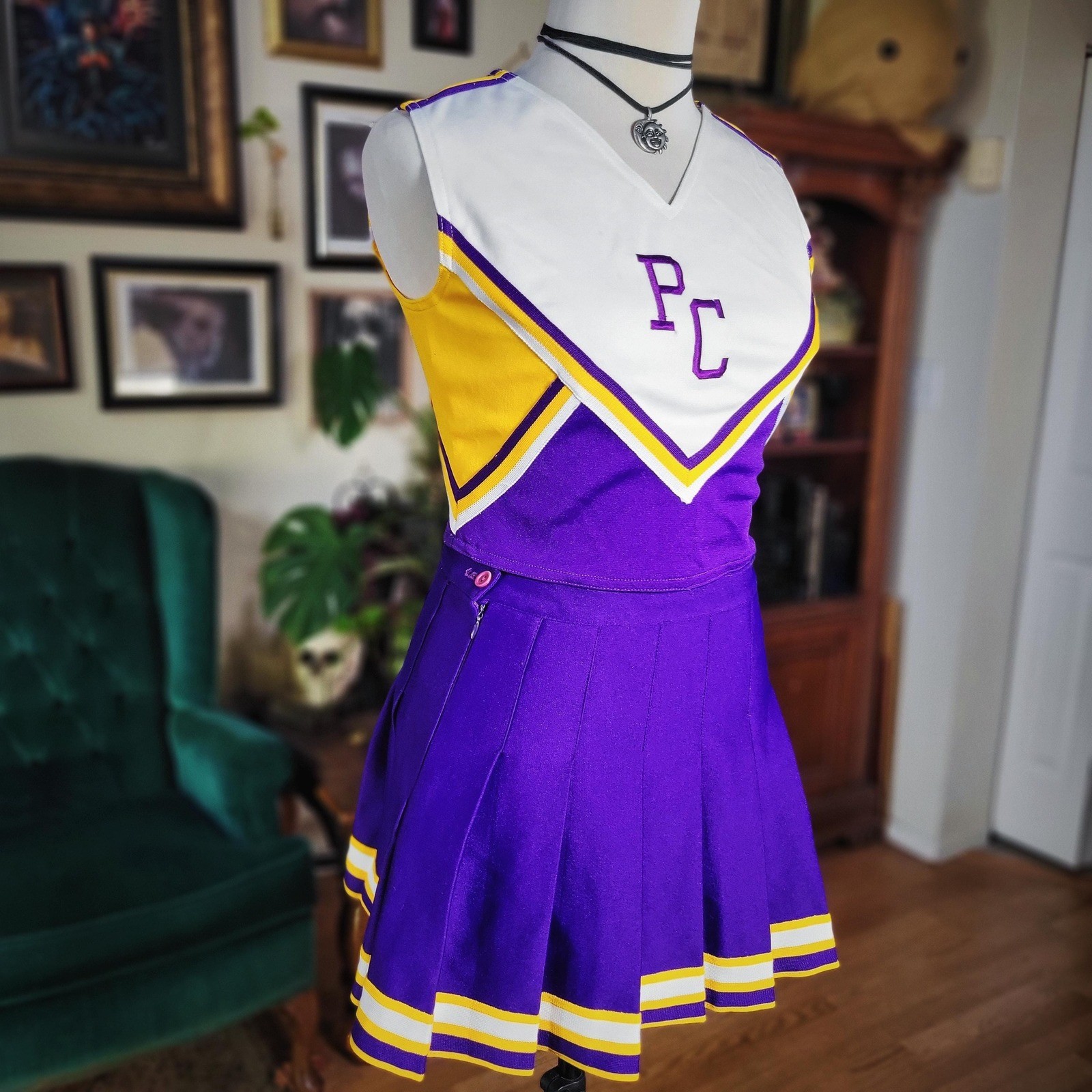 Elite Cheerleader Skirt Set PC School Vintage 1990s Purple Gold Cheer Uniform XS