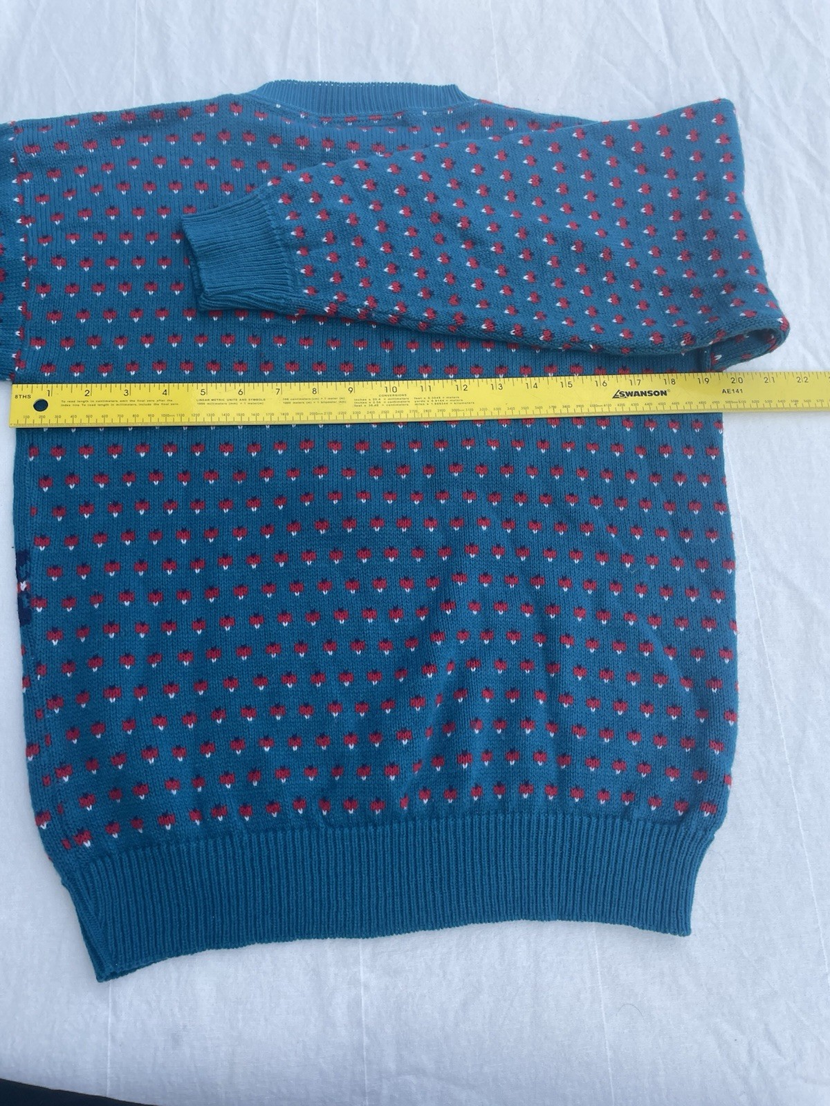 Vintage Cat Sweater Teal Knit Womens M USA Made Vintage 80s Kitschy Grannycore