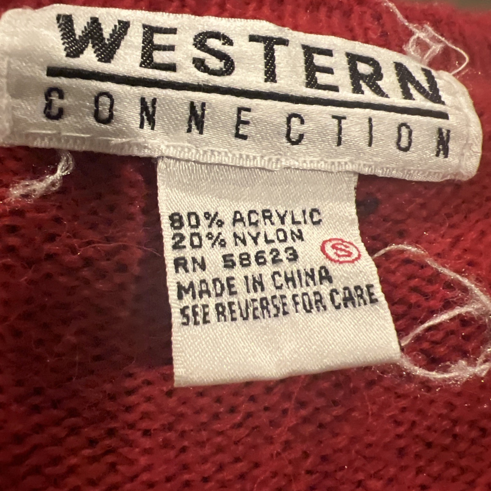 VTG Western Connection womens S tunic Sweater Red pearls beaded v neck 80s Retro
