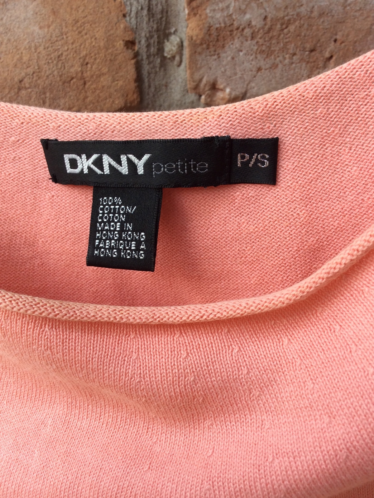 VTG 80s DKNY Donna Karan NY Dusty Peach Sweater Sz S/P PETITE Cotton Rolled Hem